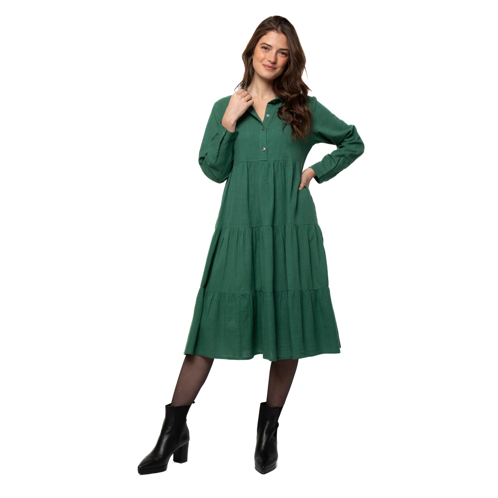 Ellis Dress Slub 100% Coton - Green GREEN