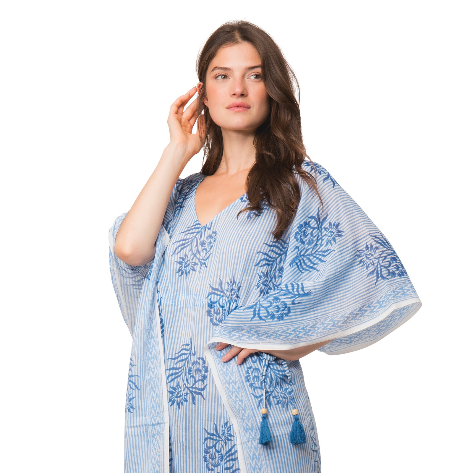 Long Caftan Cruise 100% Organic Cotton - Blue BLUE