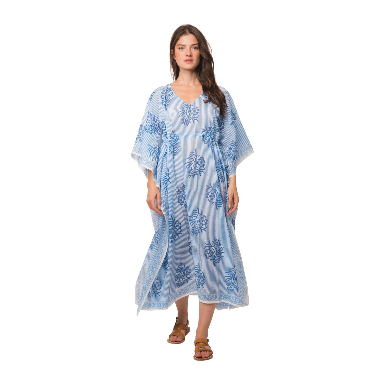 Long Caftan Cruise 100% Organic Cotton - Blue BLUE