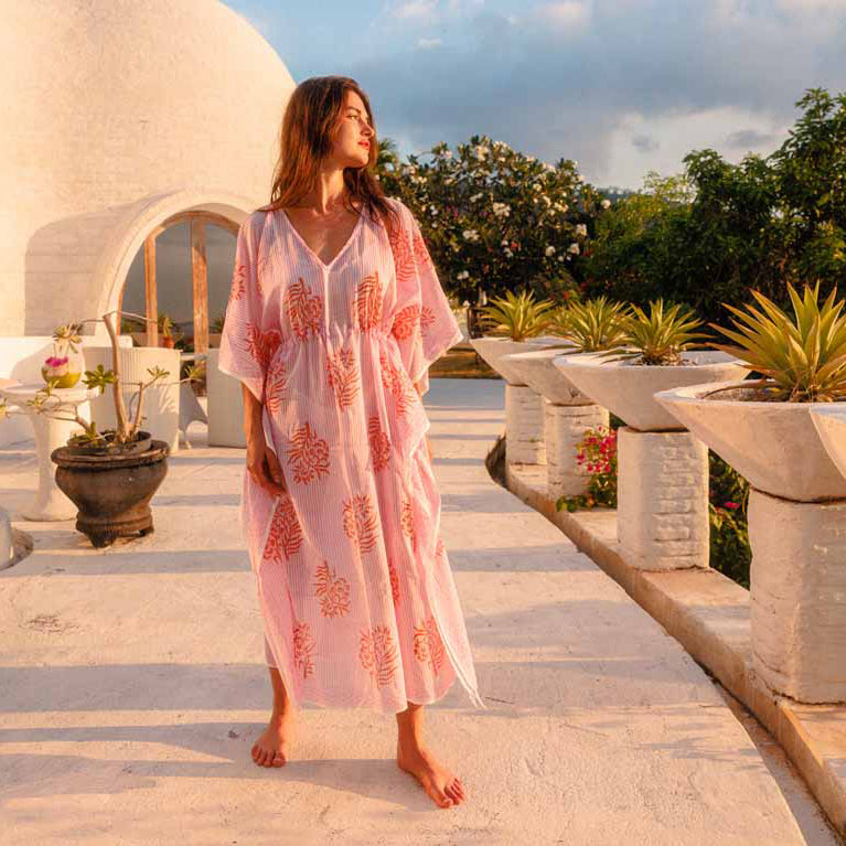 Long Caftan Cruise 100% Organic Cotton - Pink PINK