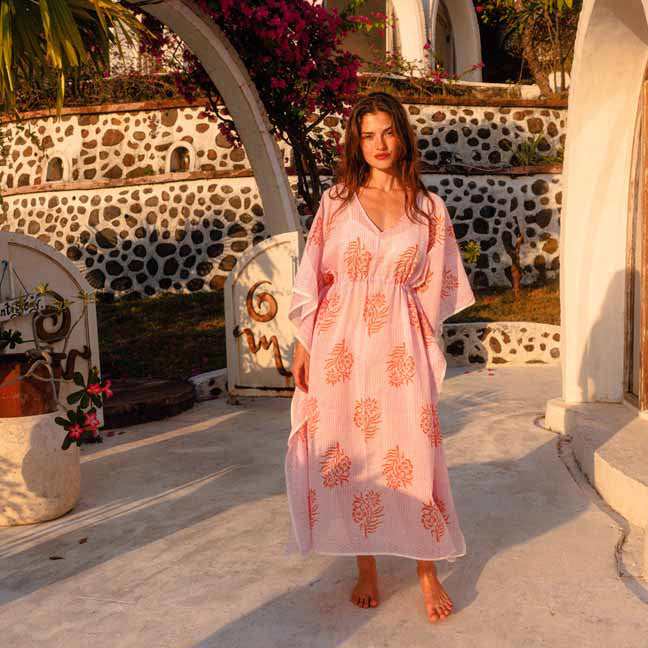 Long Caftan Cruise 100% Organic Cotton - Pink PINK