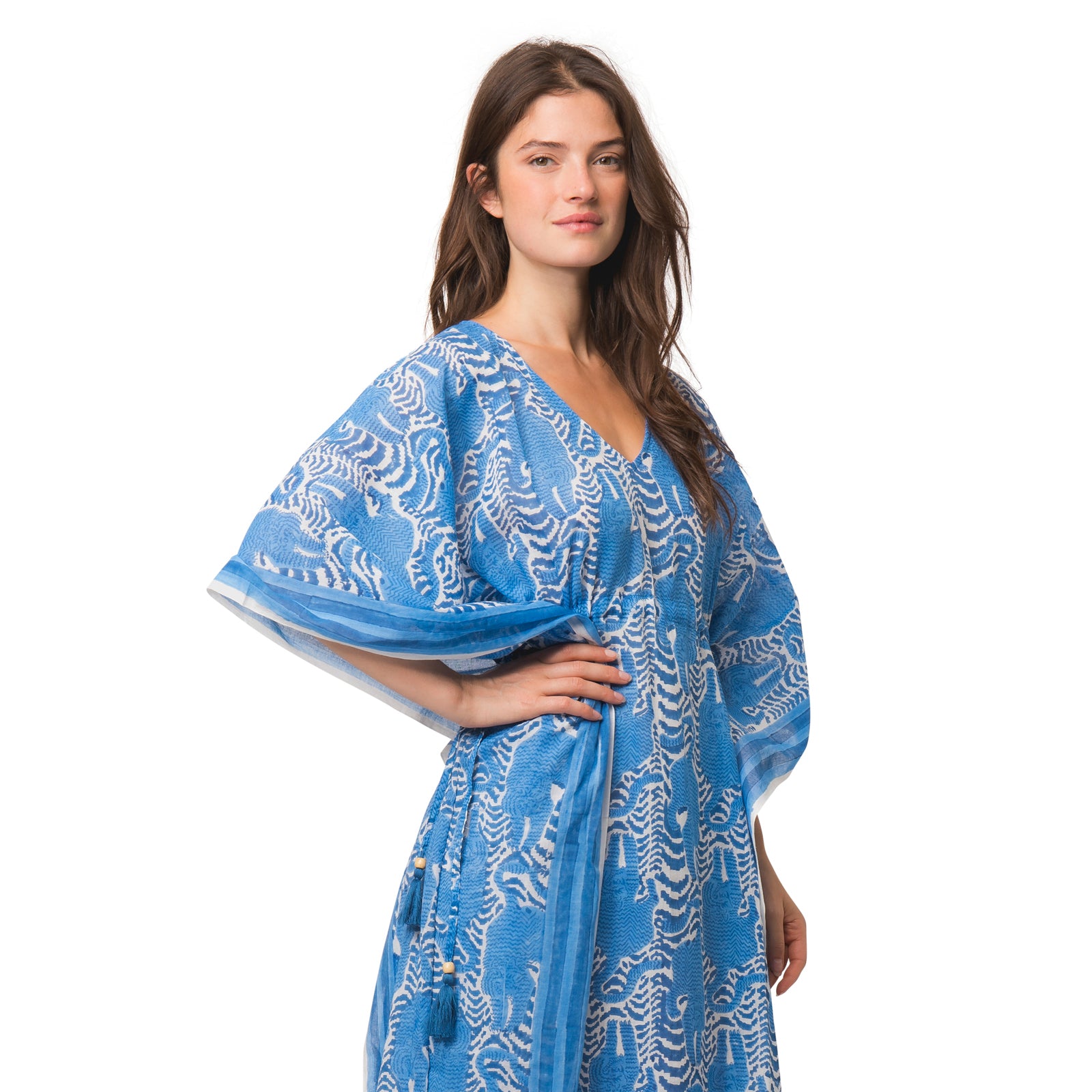 Long Caftan Tiger 100% Organic Cotton - Blue BLUE