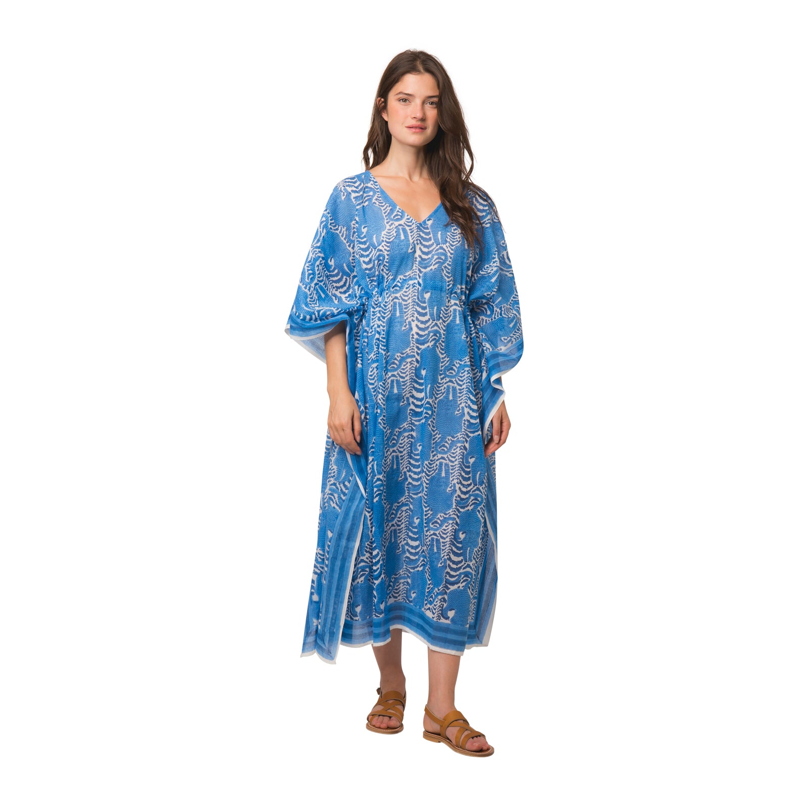 Long Caftan Tiger 100% Organic Cotton - Blue BLUE