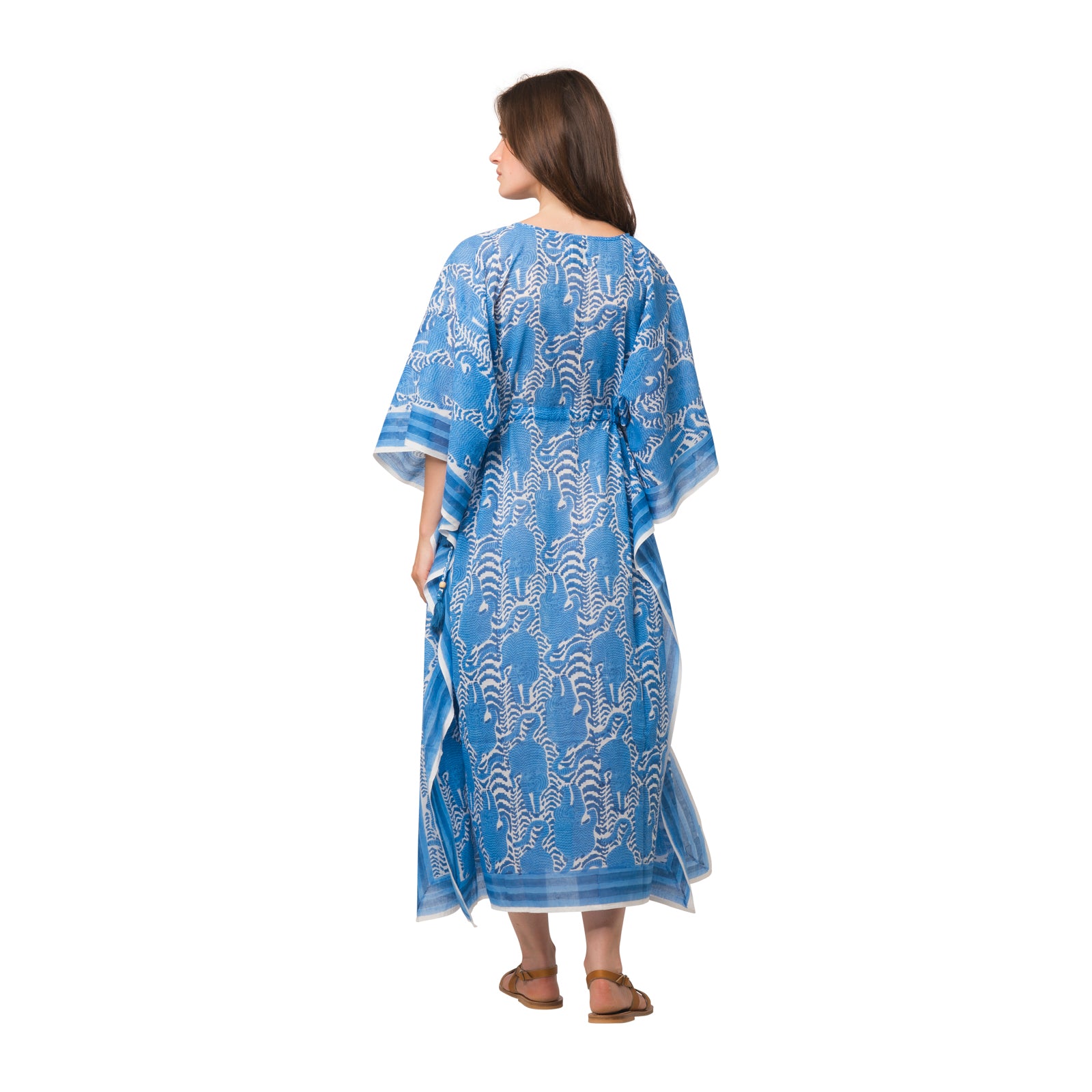 Long Caftan Tiger 100% Organic Cotton - Blue BLUE