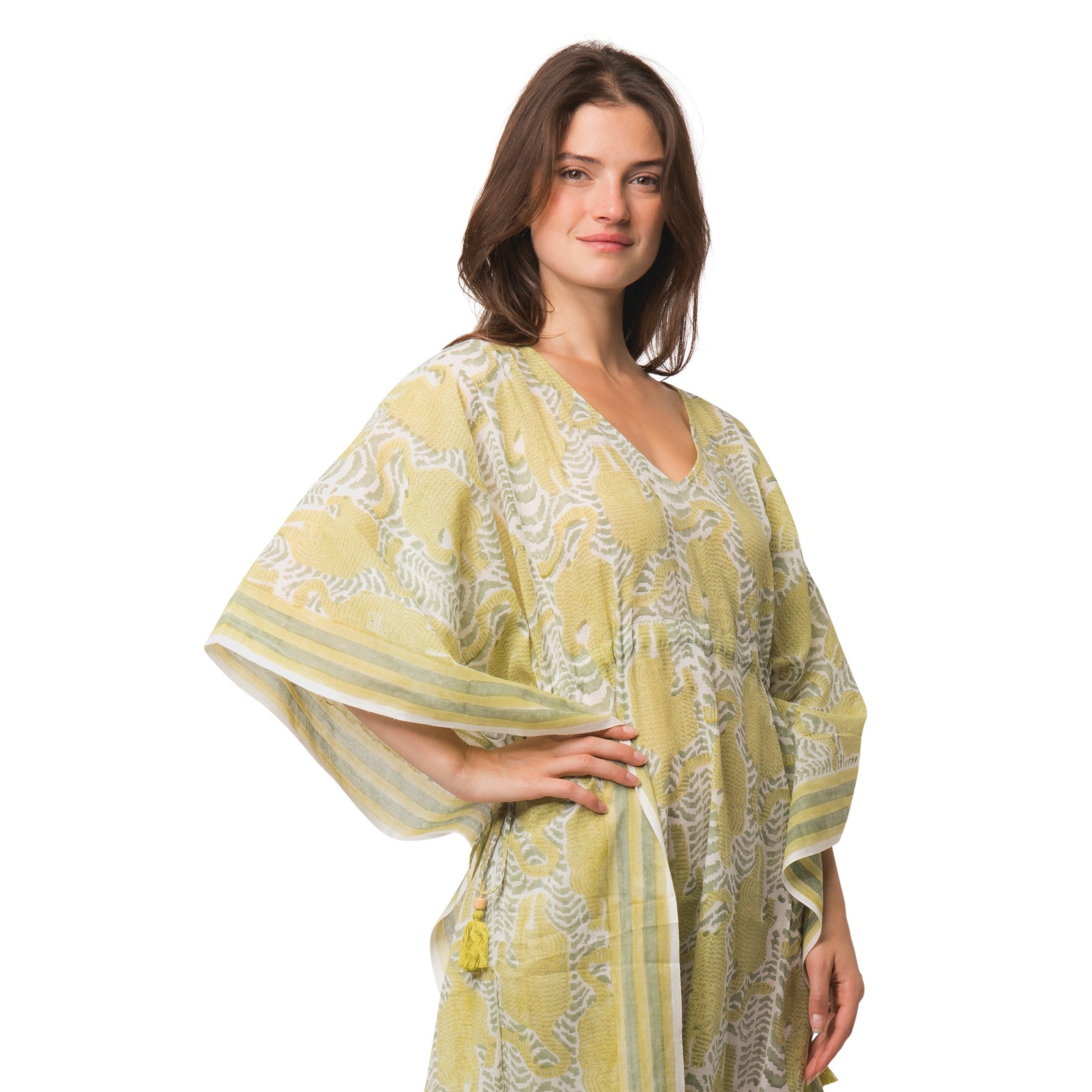 Long Caftan Tiger 100% Organic Cotton - Green GREEN