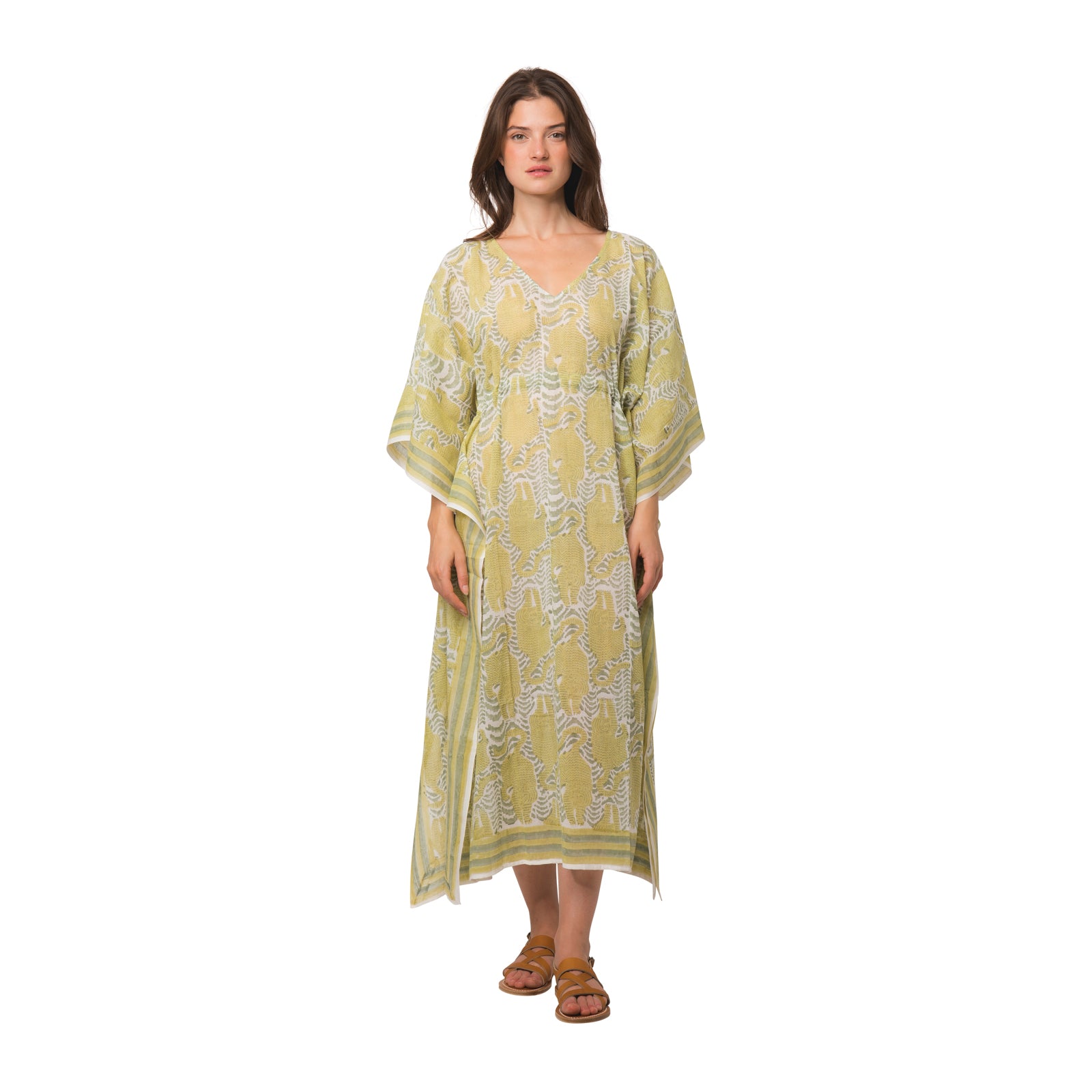 Long Caftan Tiger 100% Organic Cotton - Green GREEN