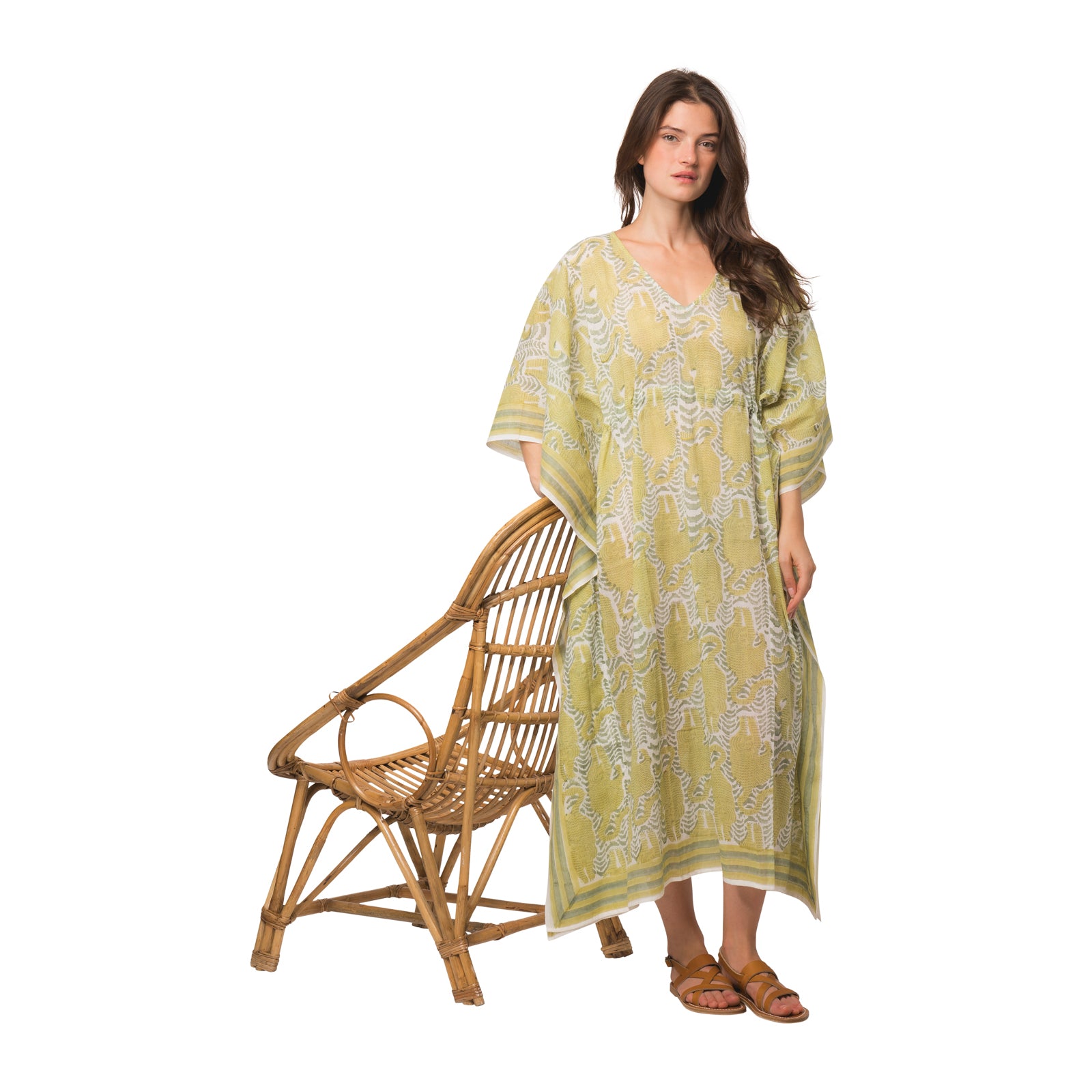 Long Caftan Tiger 100% Organic Cotton - Green GREEN