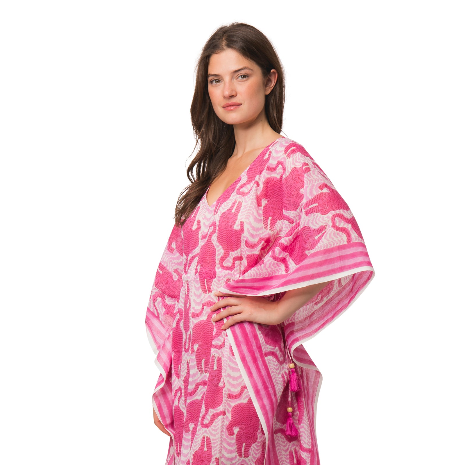 Long Caftan Tiger 100% Organic Cotton - Pink PINK