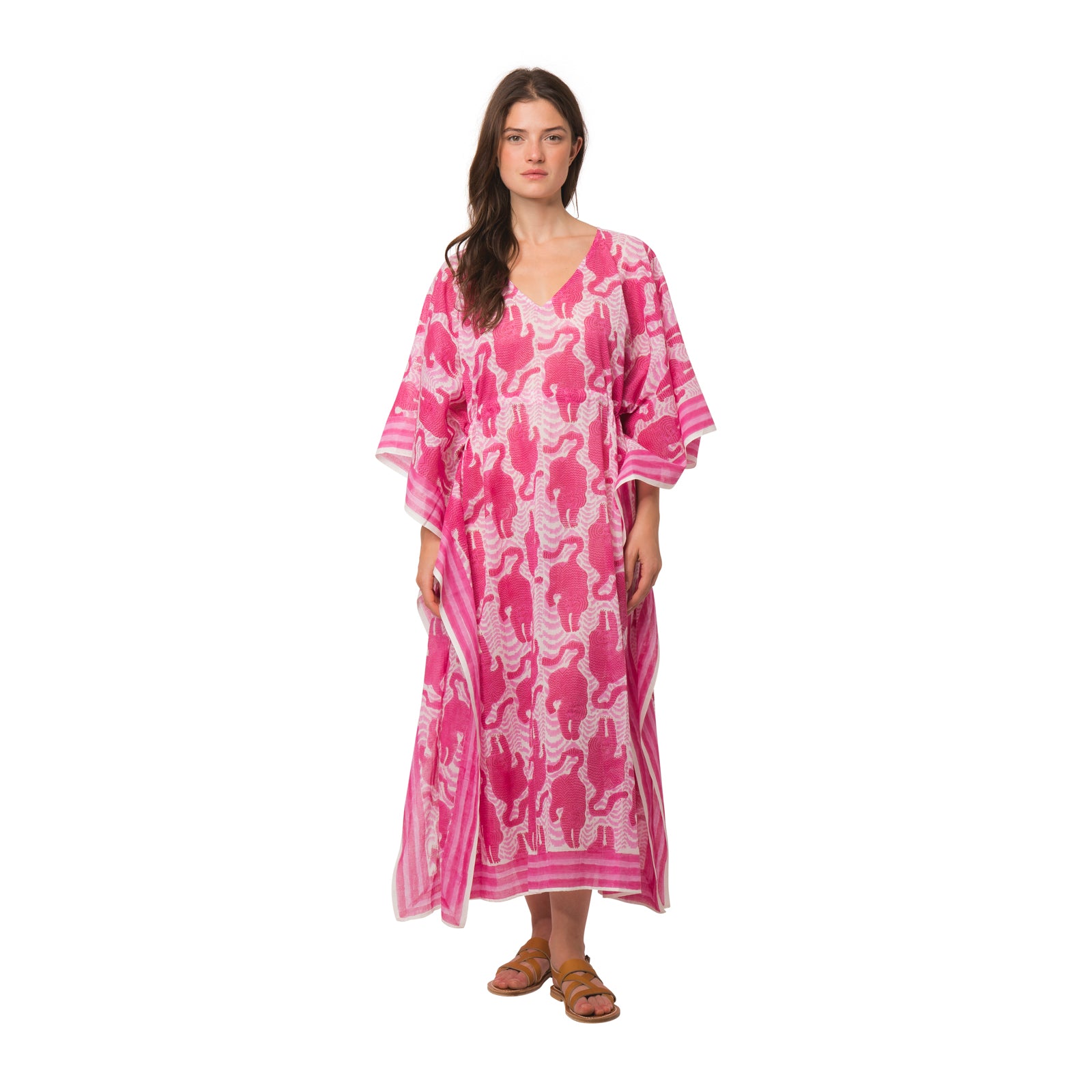 Long Caftan Tiger 100% Organic Cotton - Pink PINK