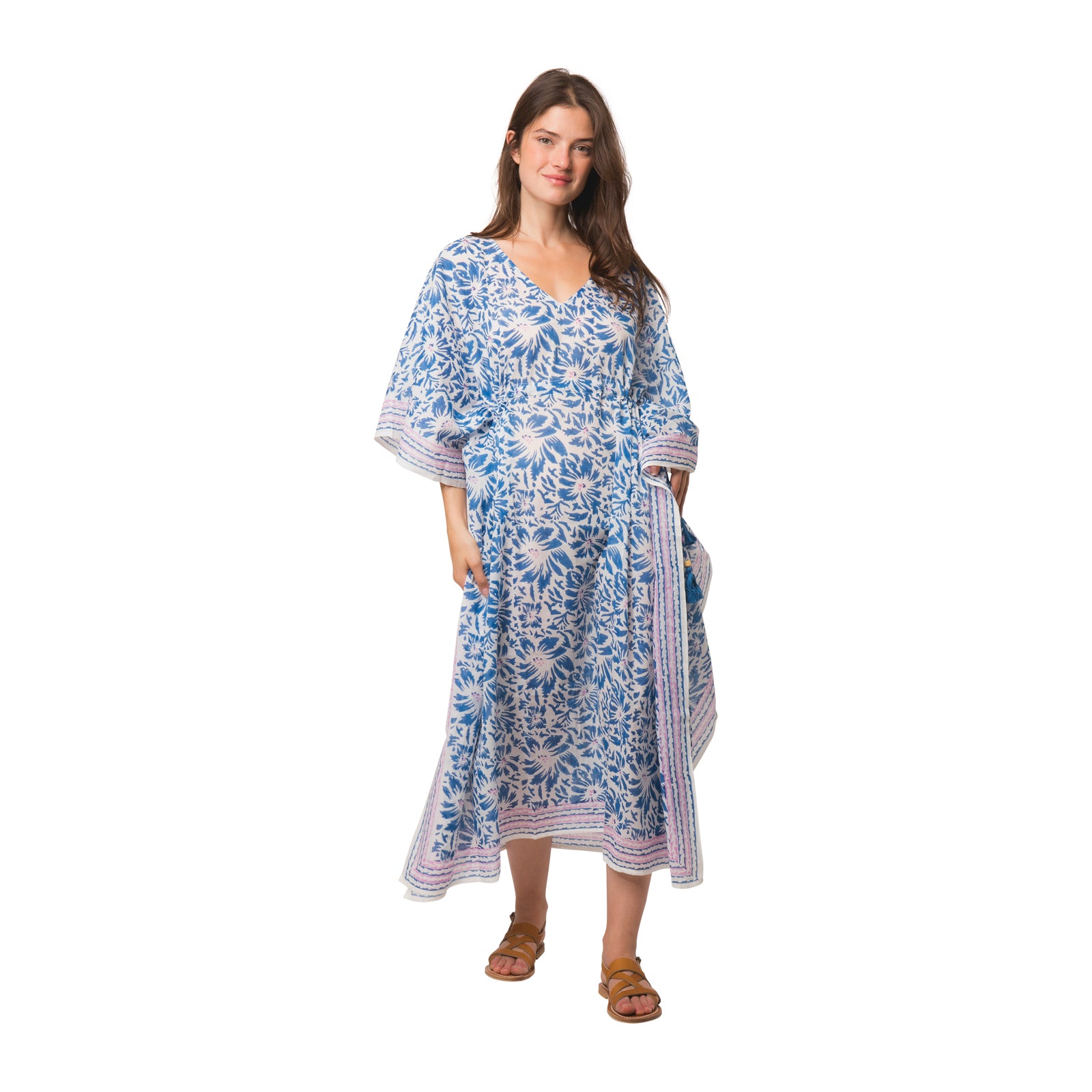 Long Caftan Lily 100% Organic Cotton - Blue BLUE