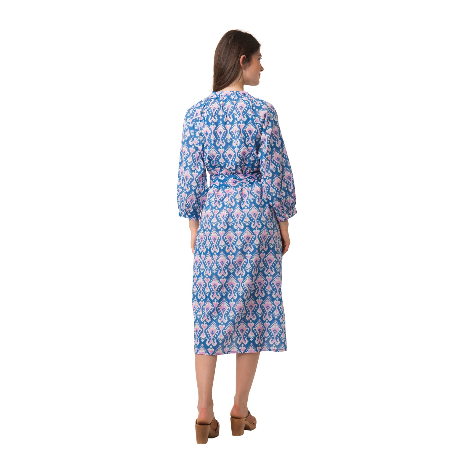 Marcelle Dress Ikat 100% Organic Coton - Blue BLUE