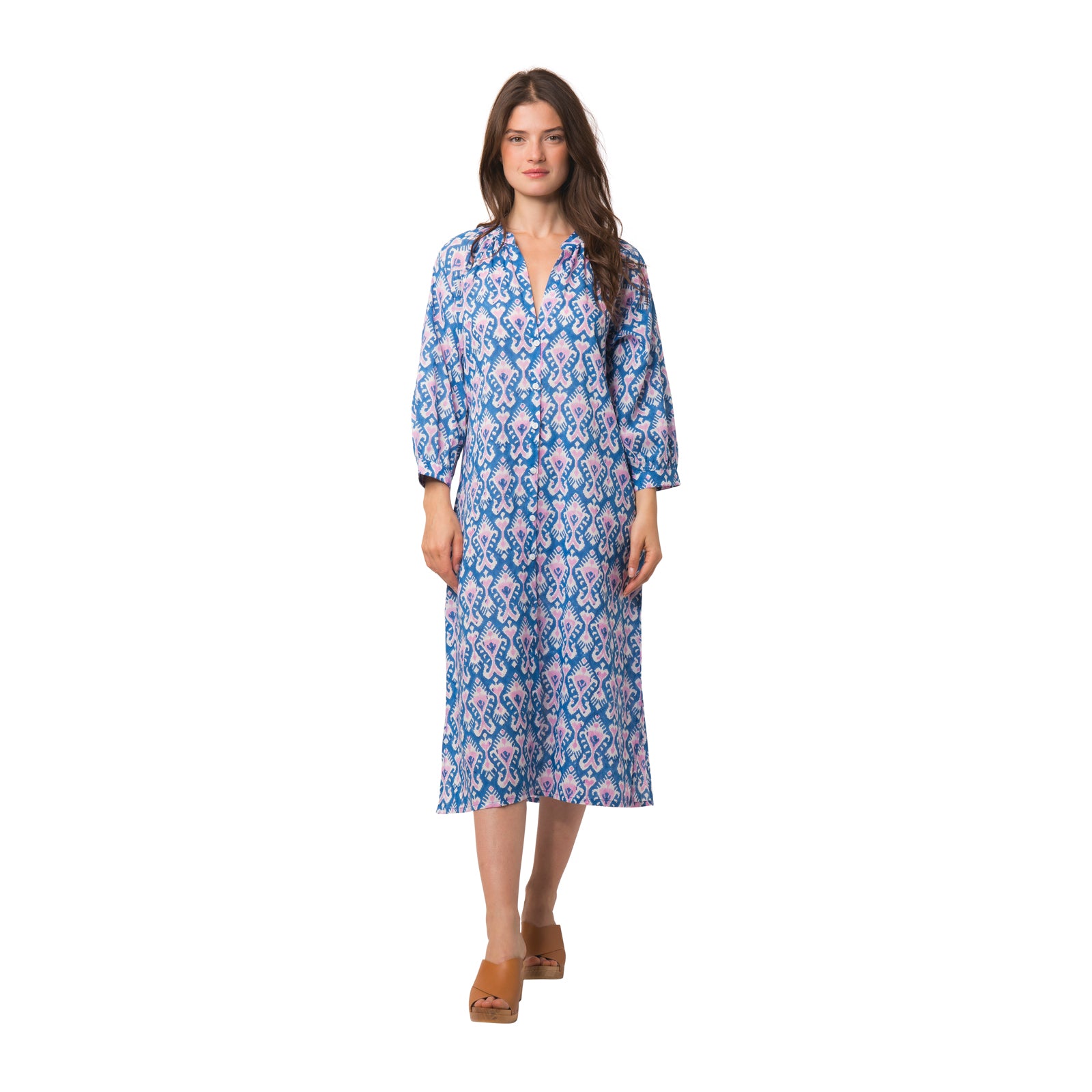 Marcelle Dress Ikat 100% Organic Coton - Blue BLUE