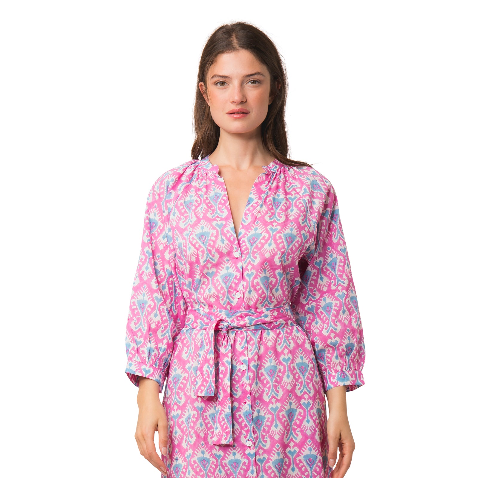 Marcelle Dress Ikat 100% Organic Coton - Pink PINK