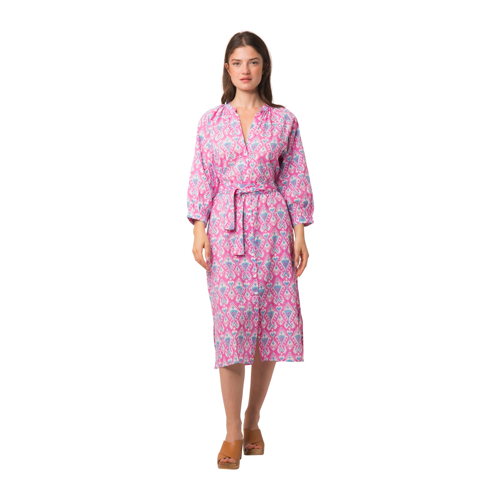 Marcelle Dress Ikat 100% Organic Coton - Pink PINK