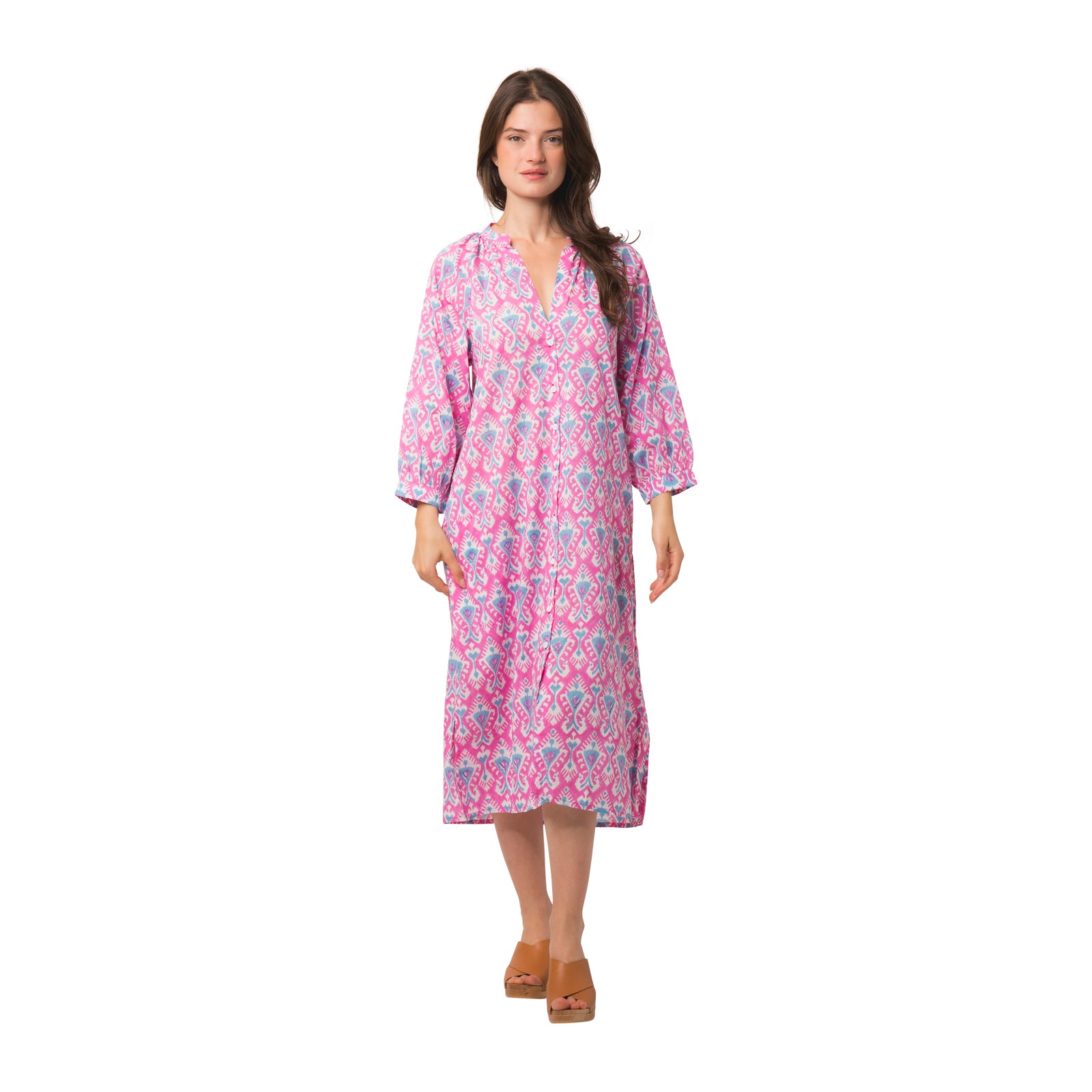 Marcelle Dress Ikat 100% Organic Coton - Pink PINK