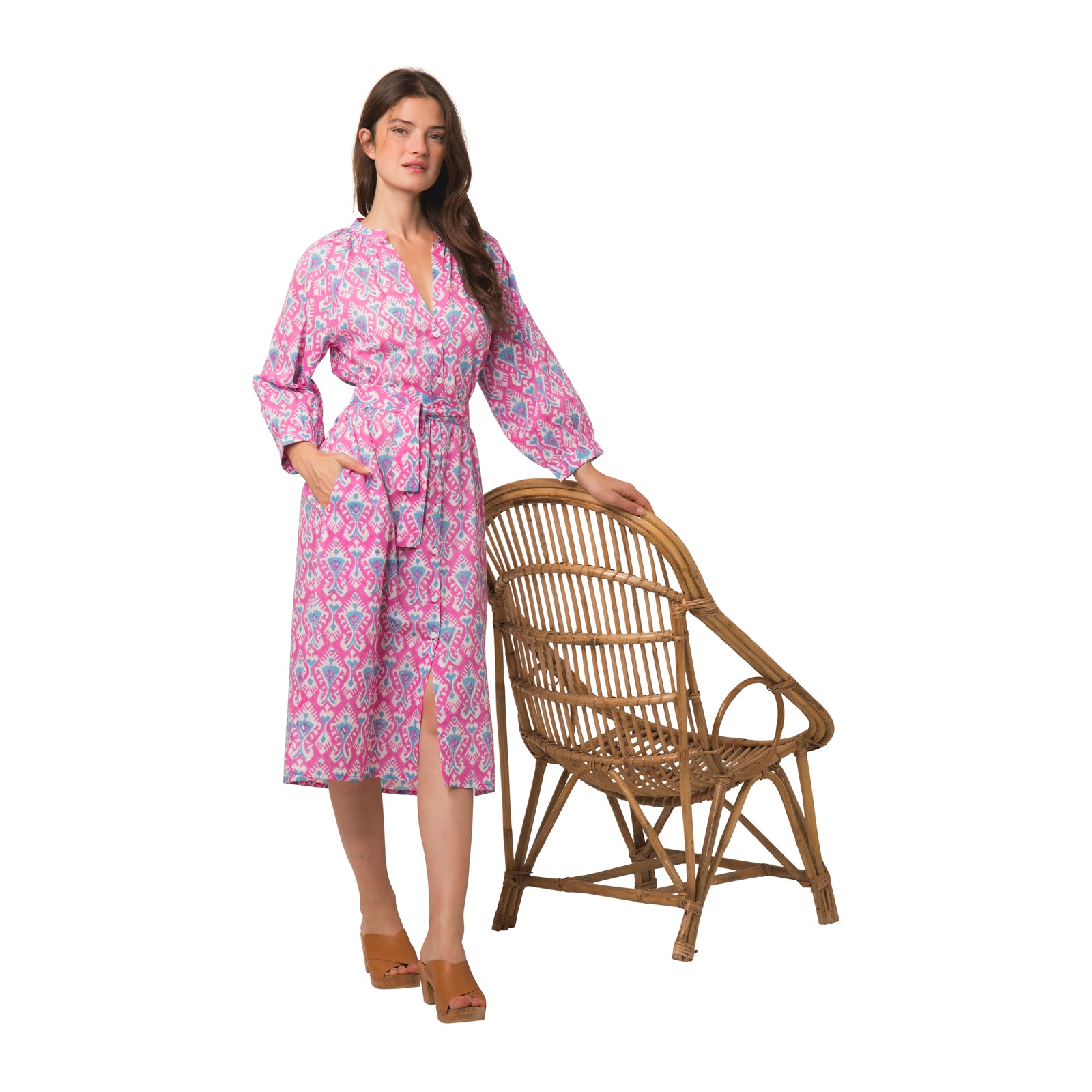 Marcelle Dress Ikat 100% Organic Coton - Pink PINK