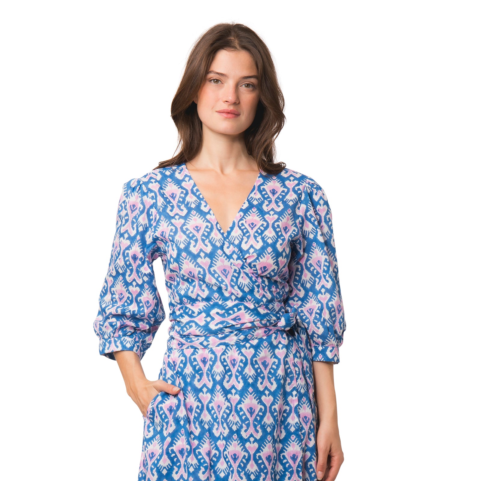 Laurence Dress Ikat 100% Organic Coton - Blue BLUE