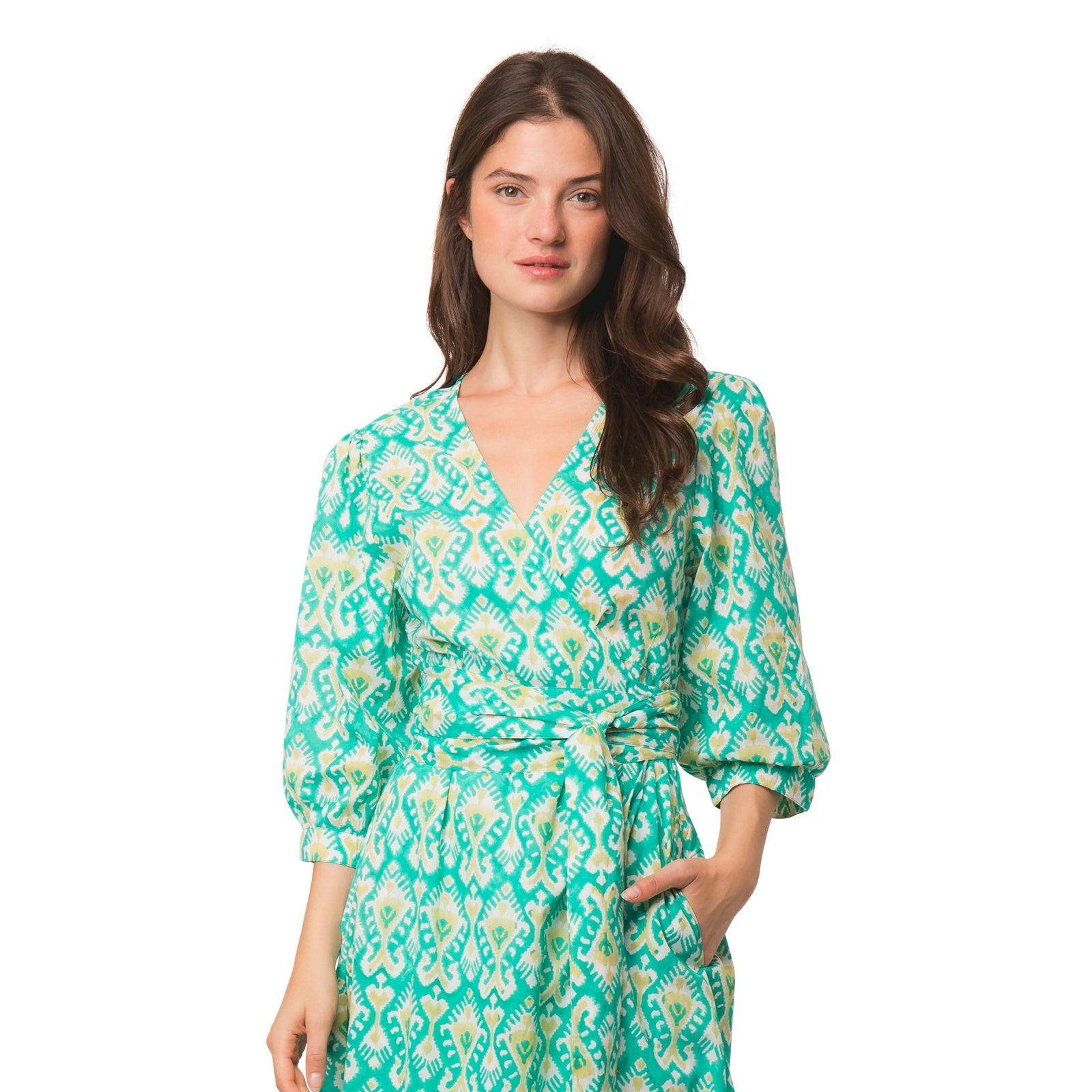 Laurence Dress Ikat 100% Organic Coton - Green GREEN