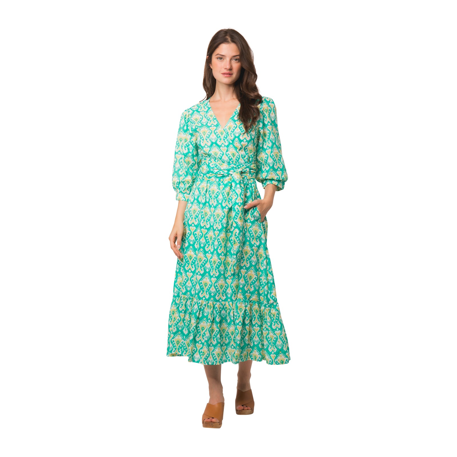 Laurence Dress Ikat 100% Organic Coton - Green GREEN