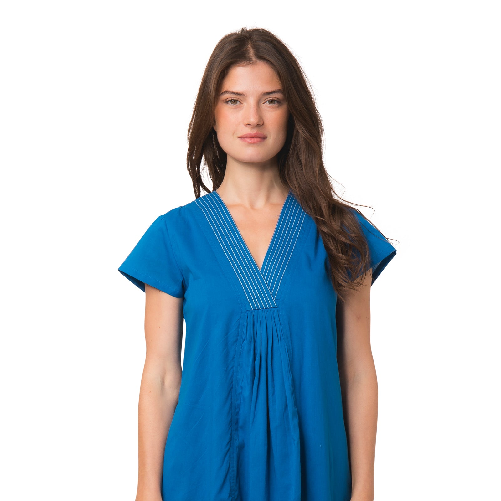 Iris V Neck Dress S.color 100% Coton - Blue BLUE