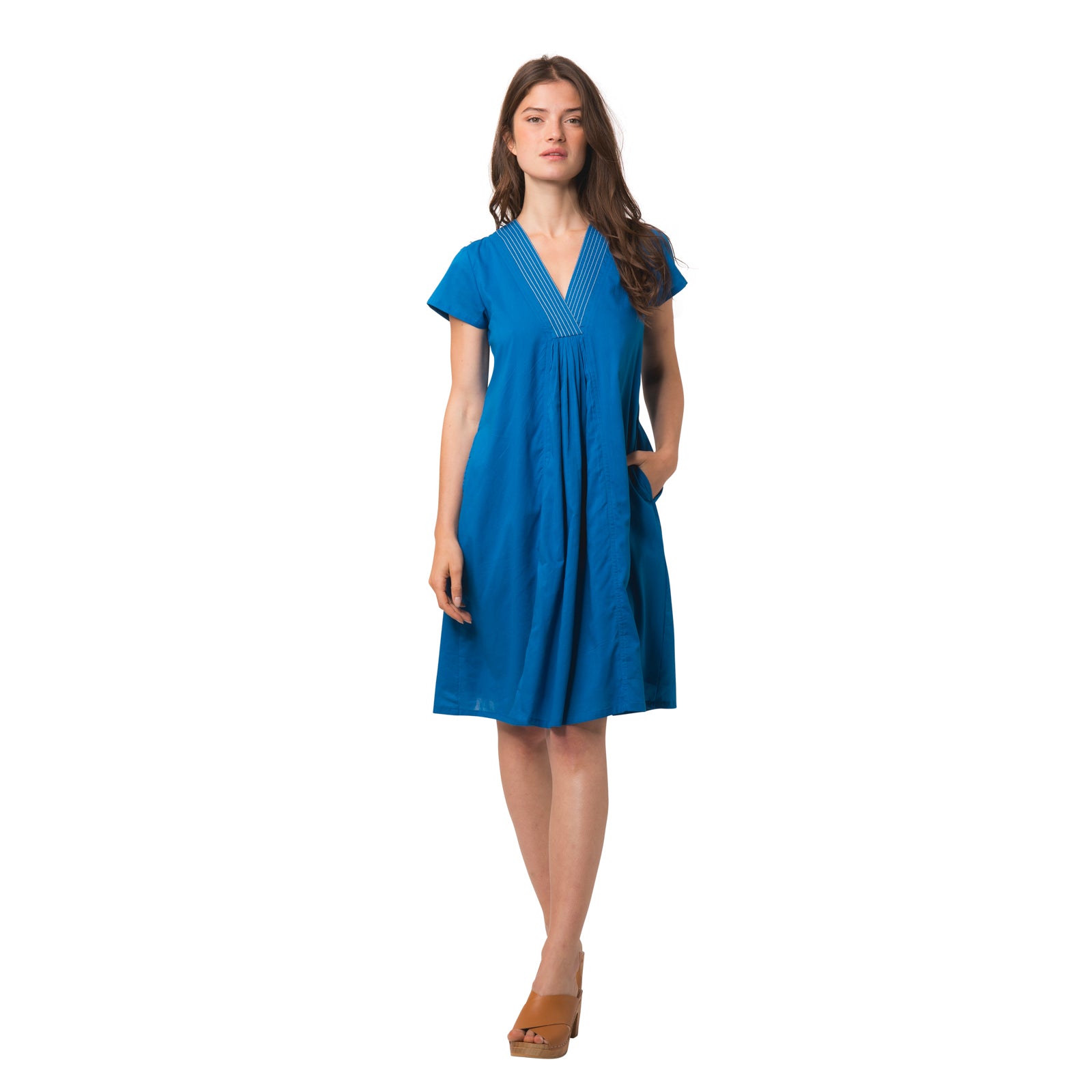 Iris V Neck Dress S.color 100% Coton - Blue BLUE