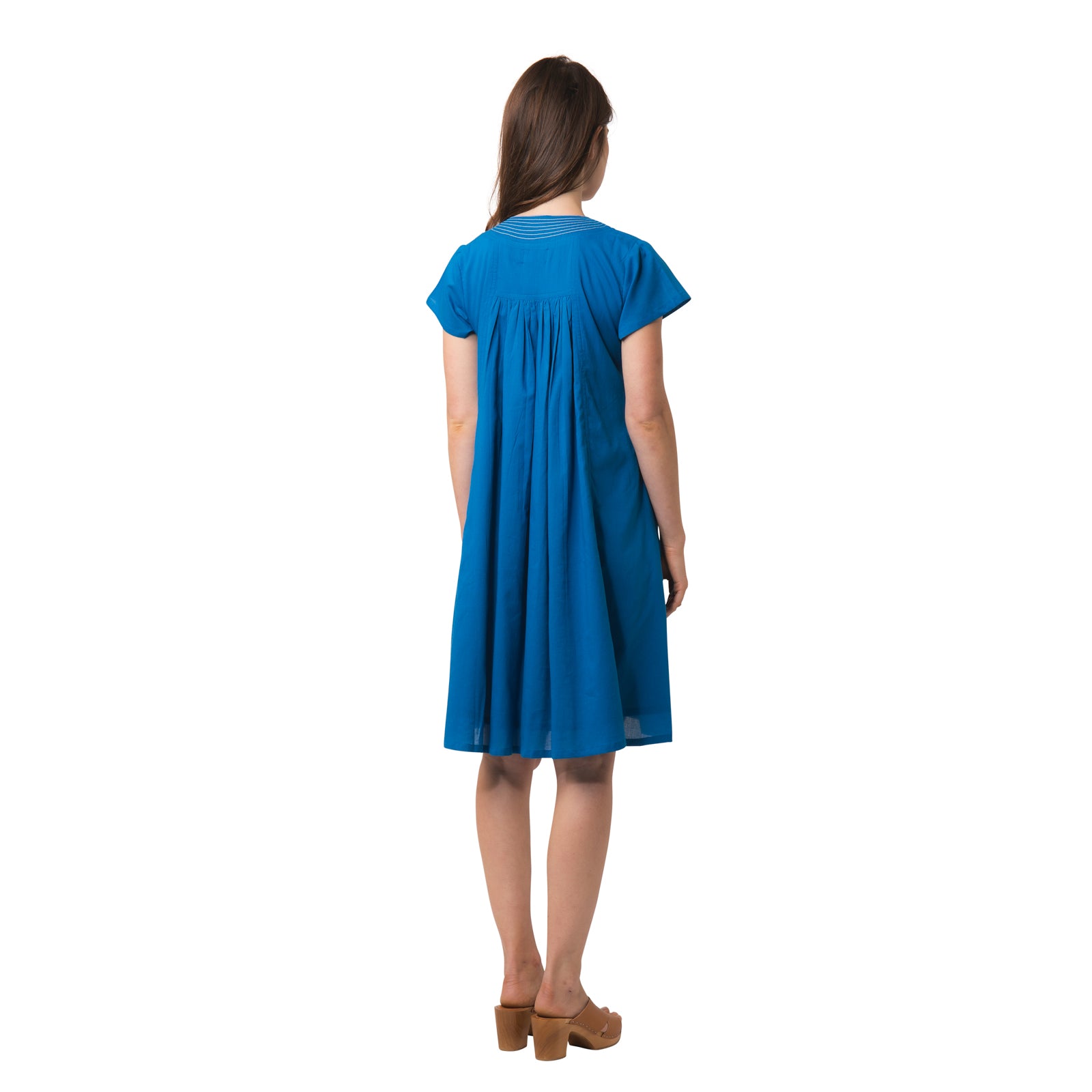 Iris V Neck Dress S.color 100% Coton - Blue BLUE