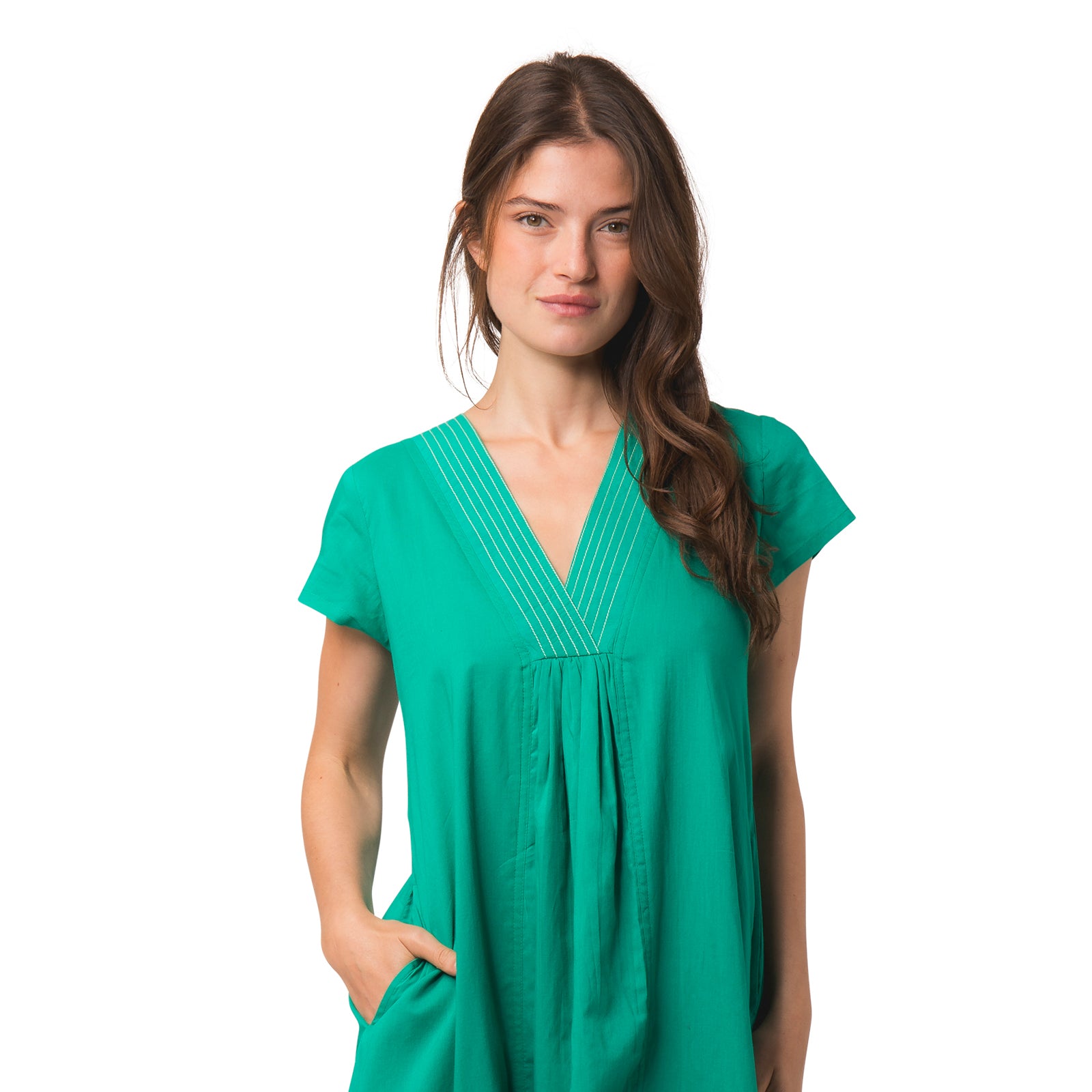 Iris V Neck Dress S.color 100% Coton - Green GREEN