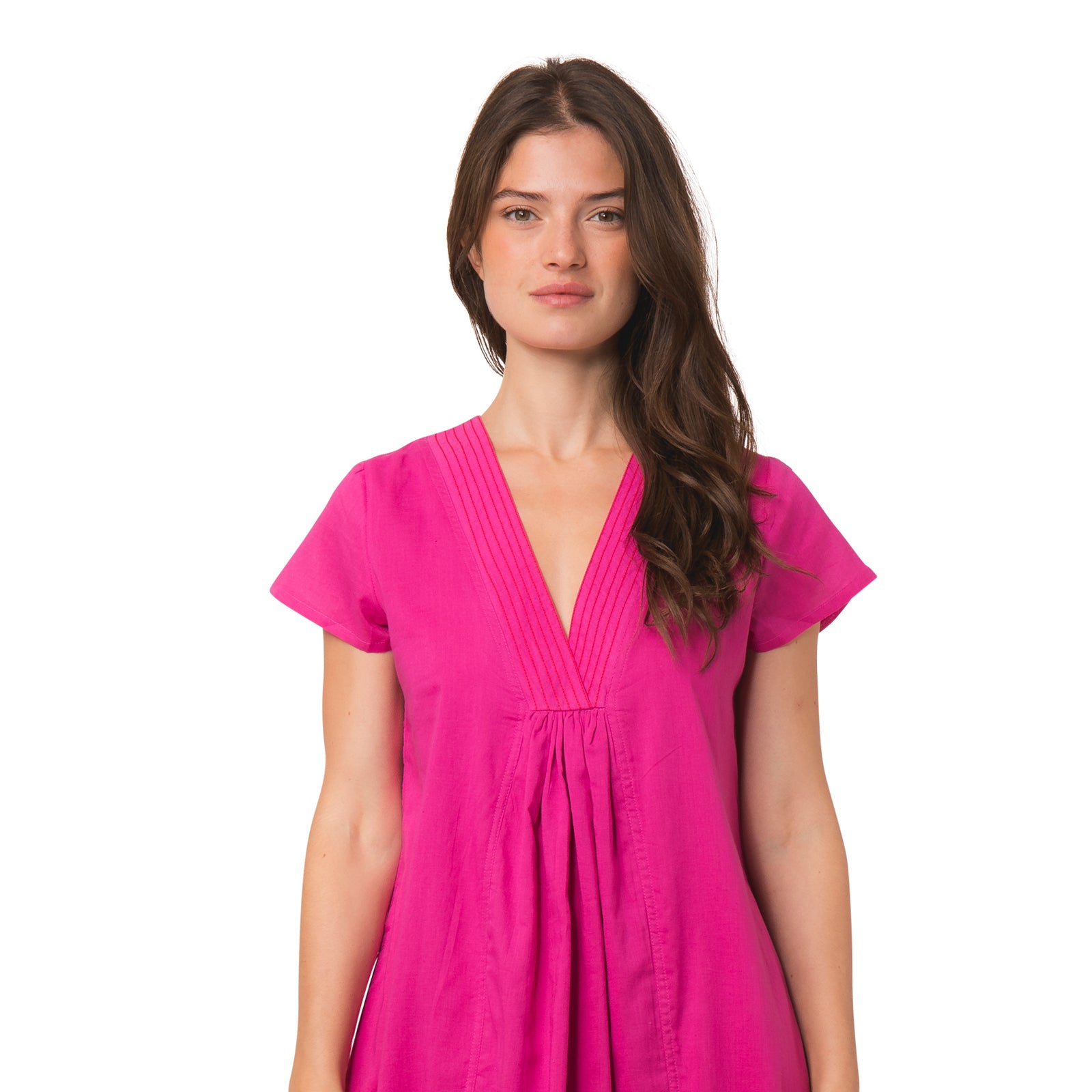 Iris V Neck Dress S.color 100% Coton - Pink PINK