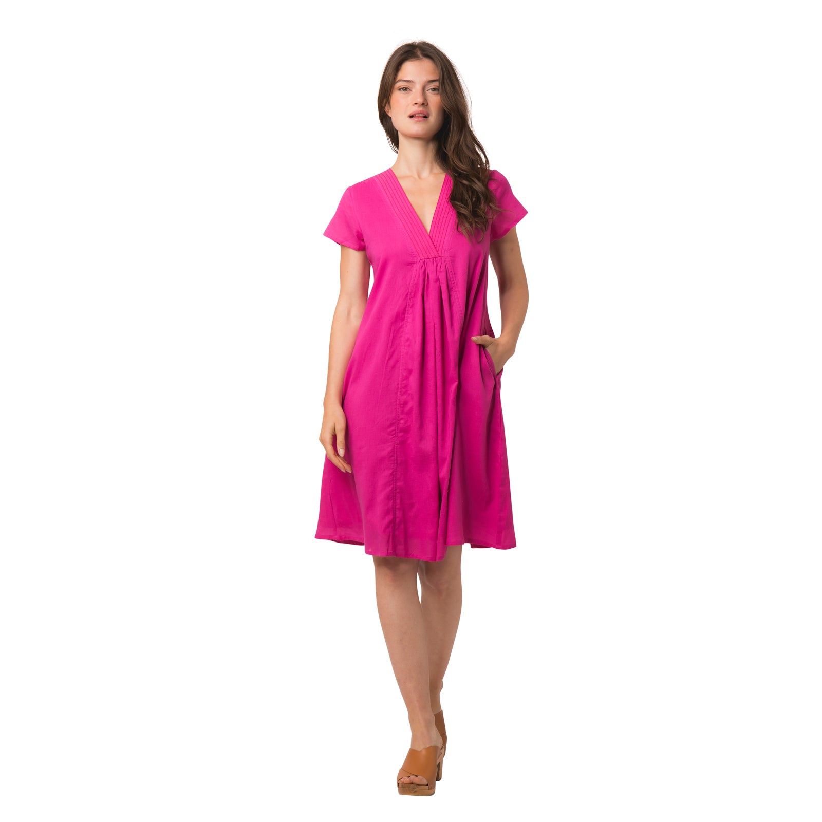 Iris V Neck Dress S.color 100% Coton - Pink PINK