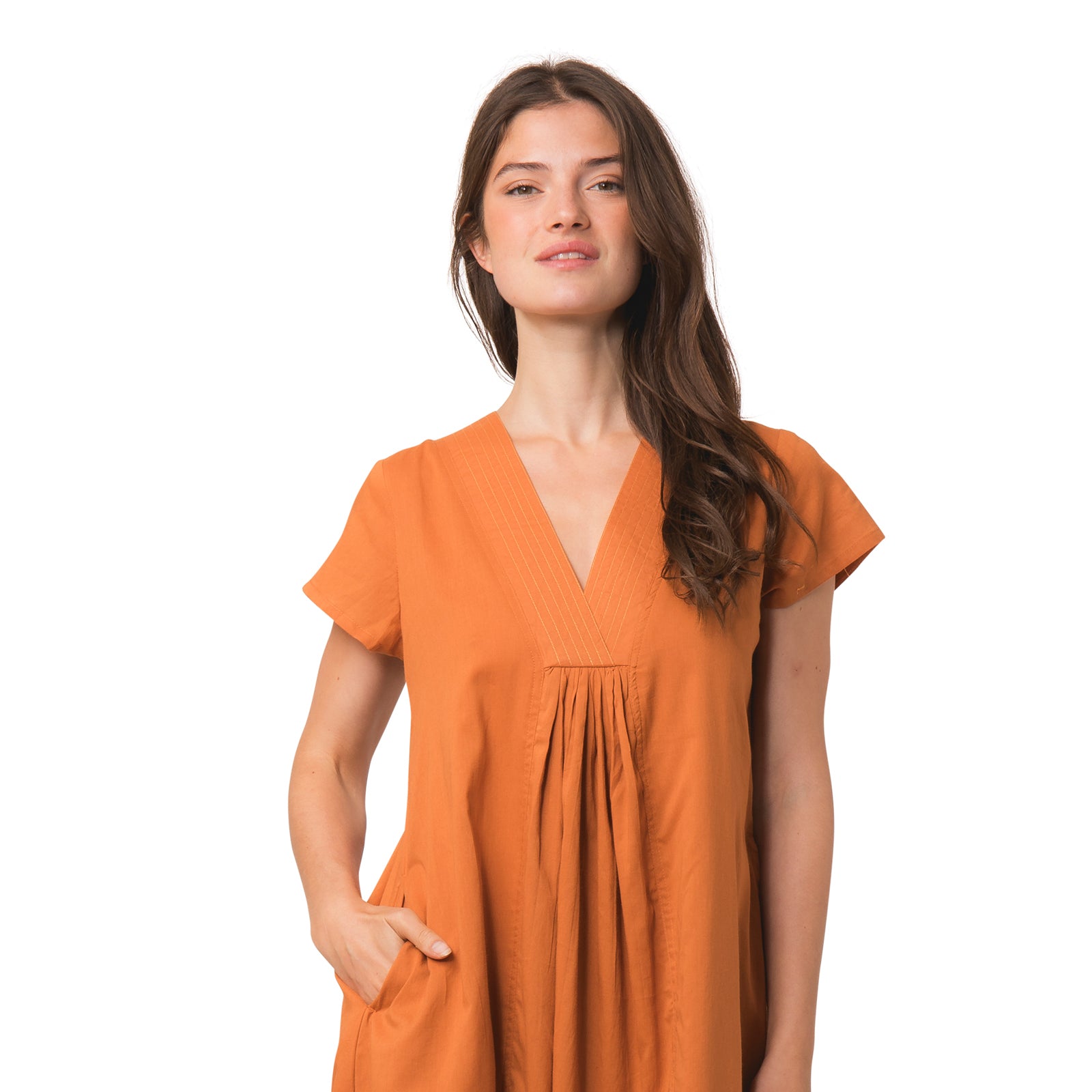 Iris V Neck Dress S.color 100% Coton - Toffee TOFFEE