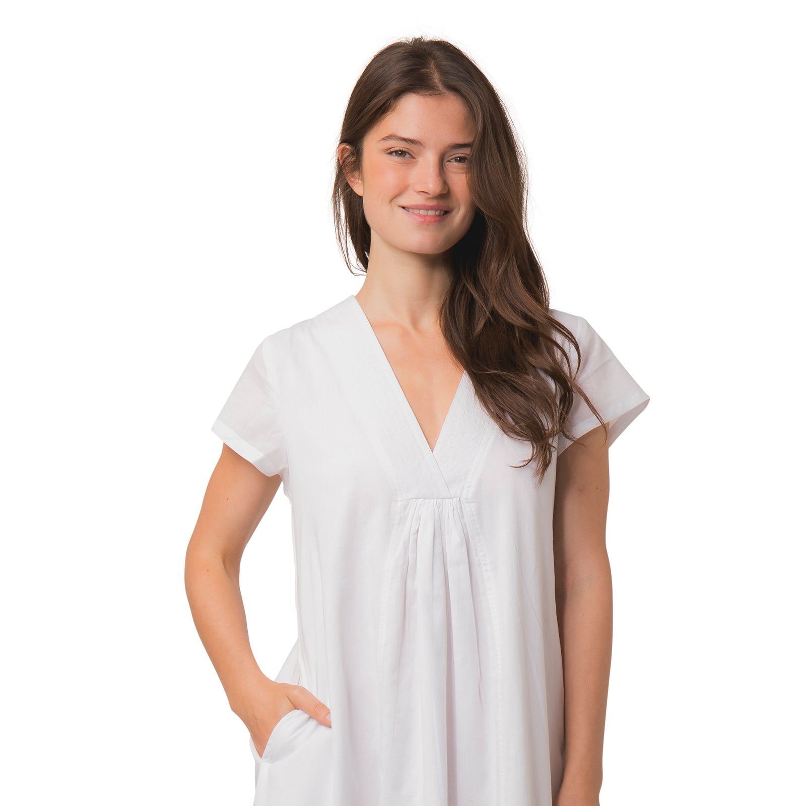 Iris V Neck Dress S.color 100% Coton - White WHITE