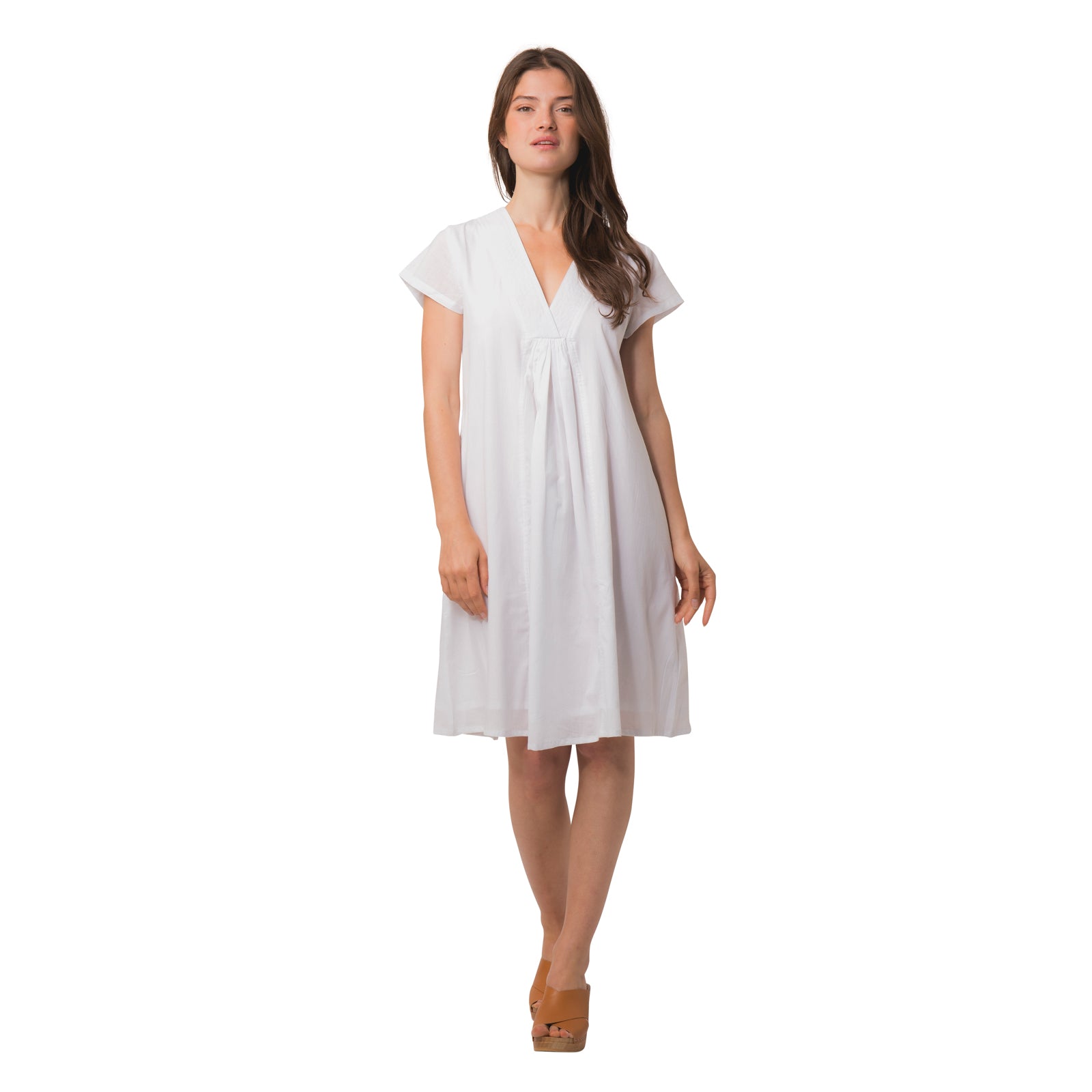 Iris V Neck Dress S.color 100% Coton - White WHITE