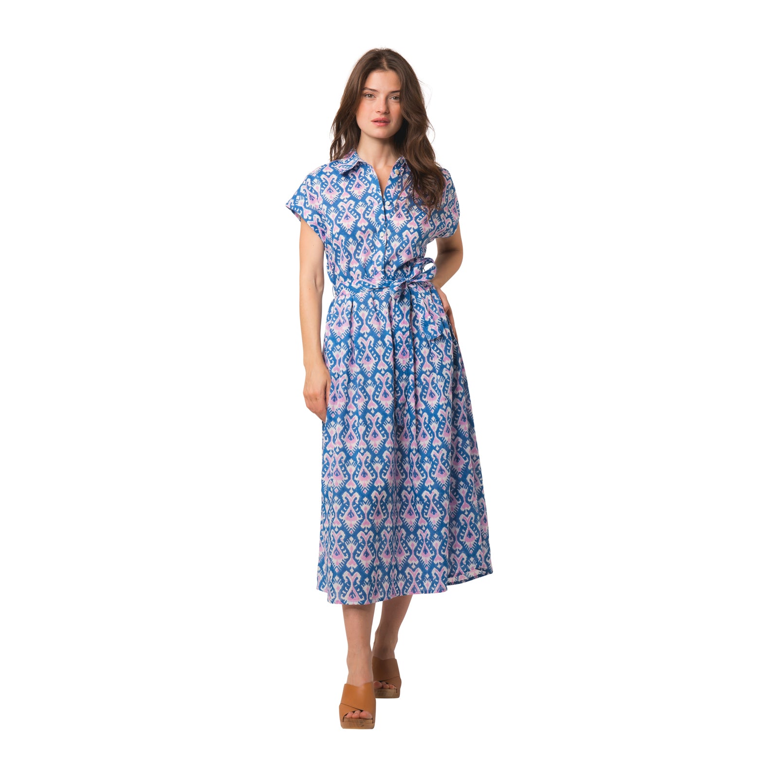 Louna Dress Ikat 100% Organic Cotton - Blue BLUE