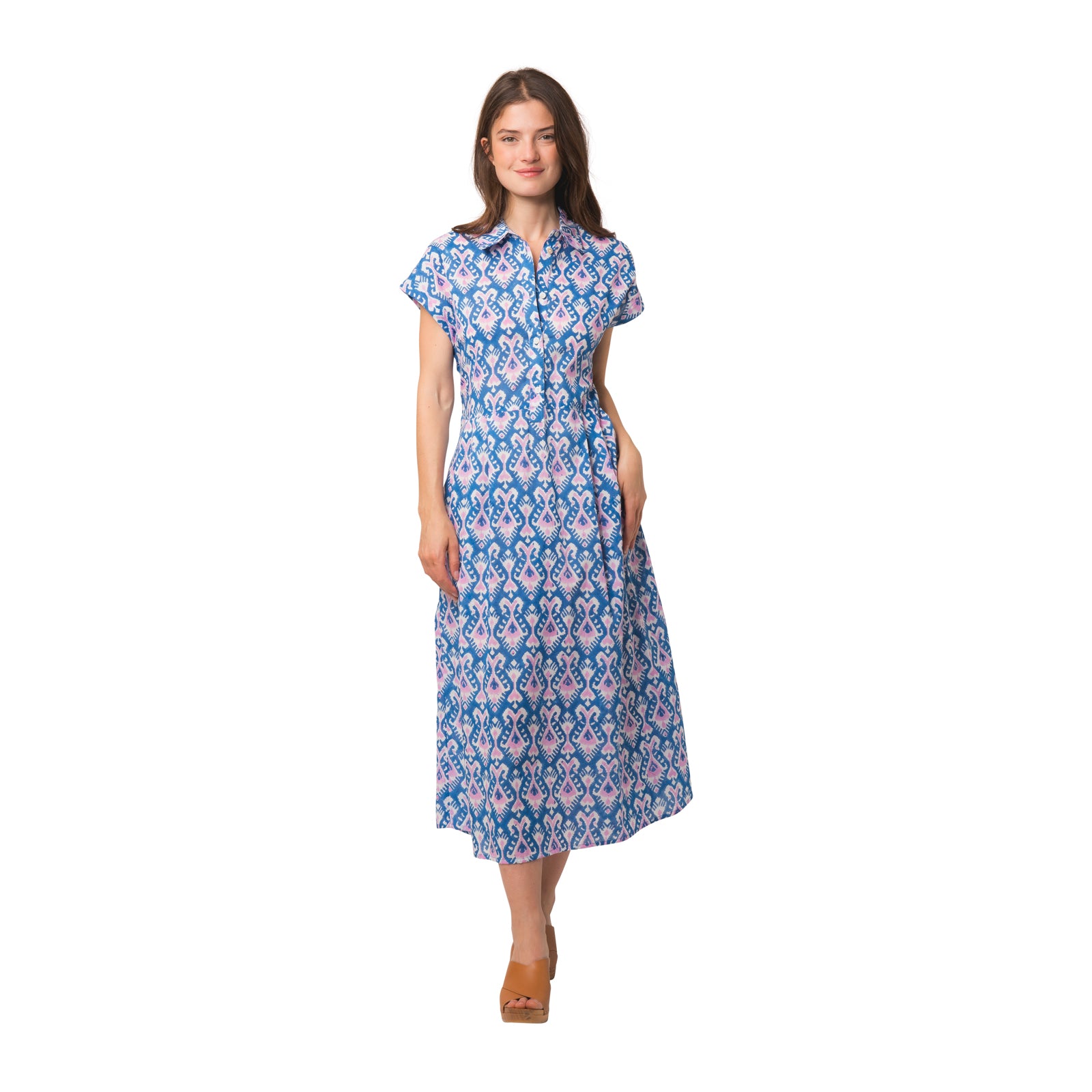 Louna Dress Ikat 100% Organic Cotton - Blue BLUE