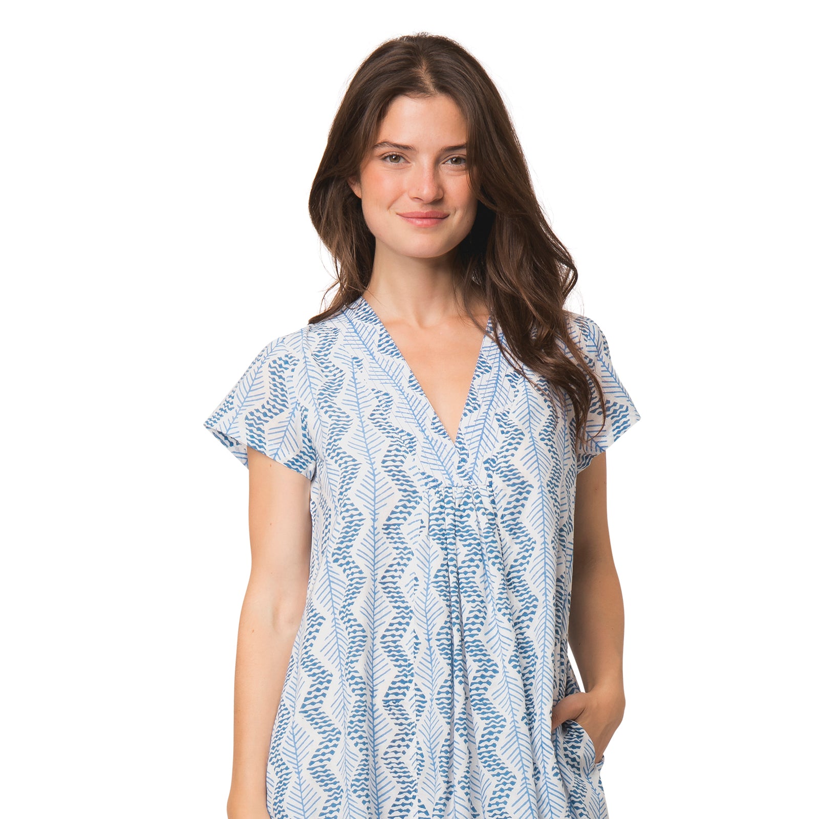 Iris V Neck Dress Zanzibar 100% Organic Cotton - Blue BLUE