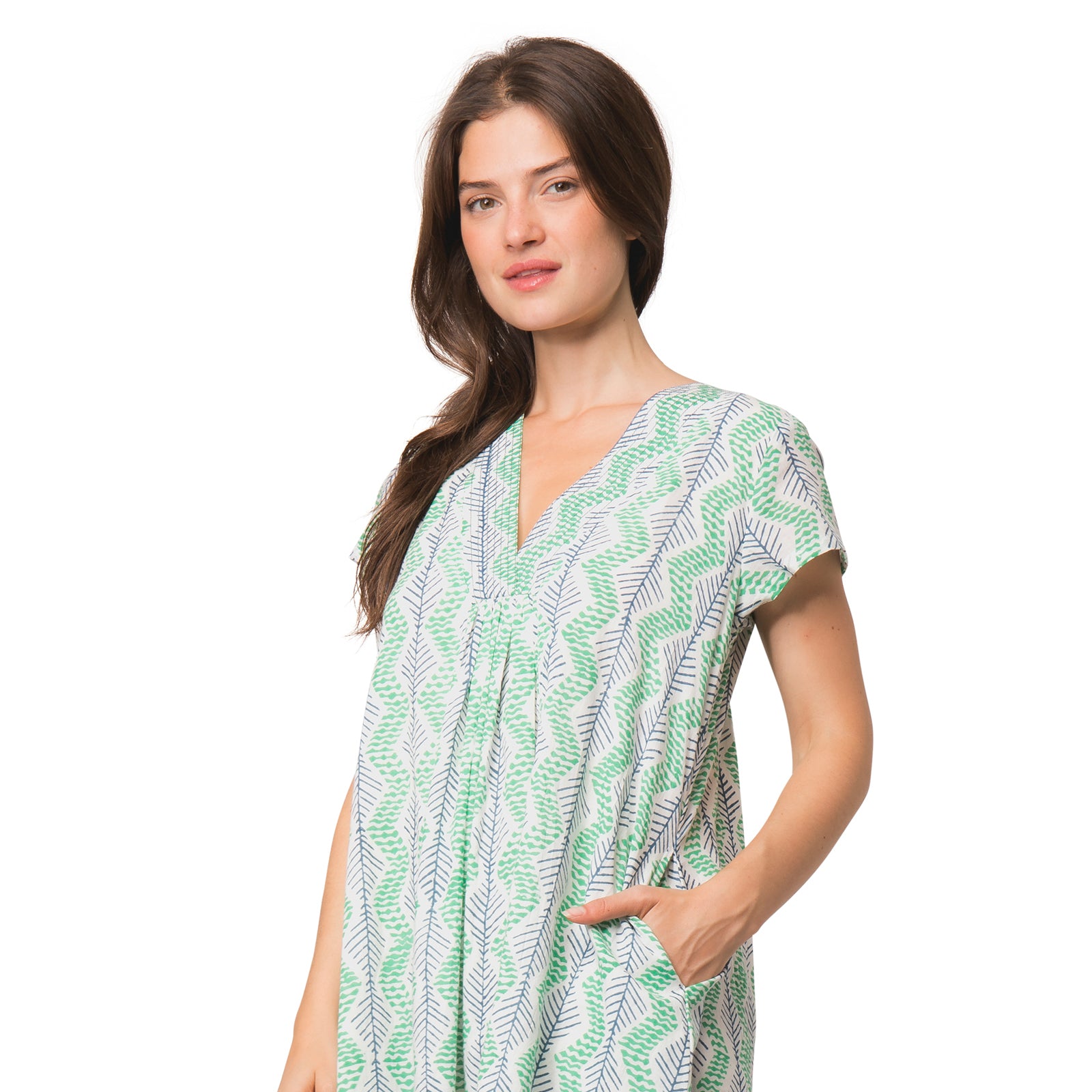 Iris V Neck Dress Zanzibar 100% Organic Cotton - Green GREEN