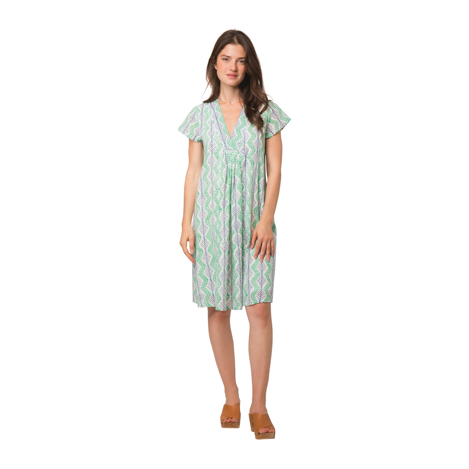 Iris V Neck Dress Zanzibar 100% Organic Cotton - Green GREEN