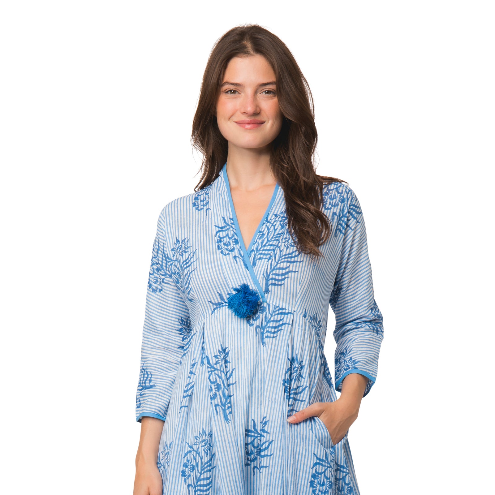 Raj Pompom Dress Cruise L/s 100% Organic Cotton - Blue BLUE