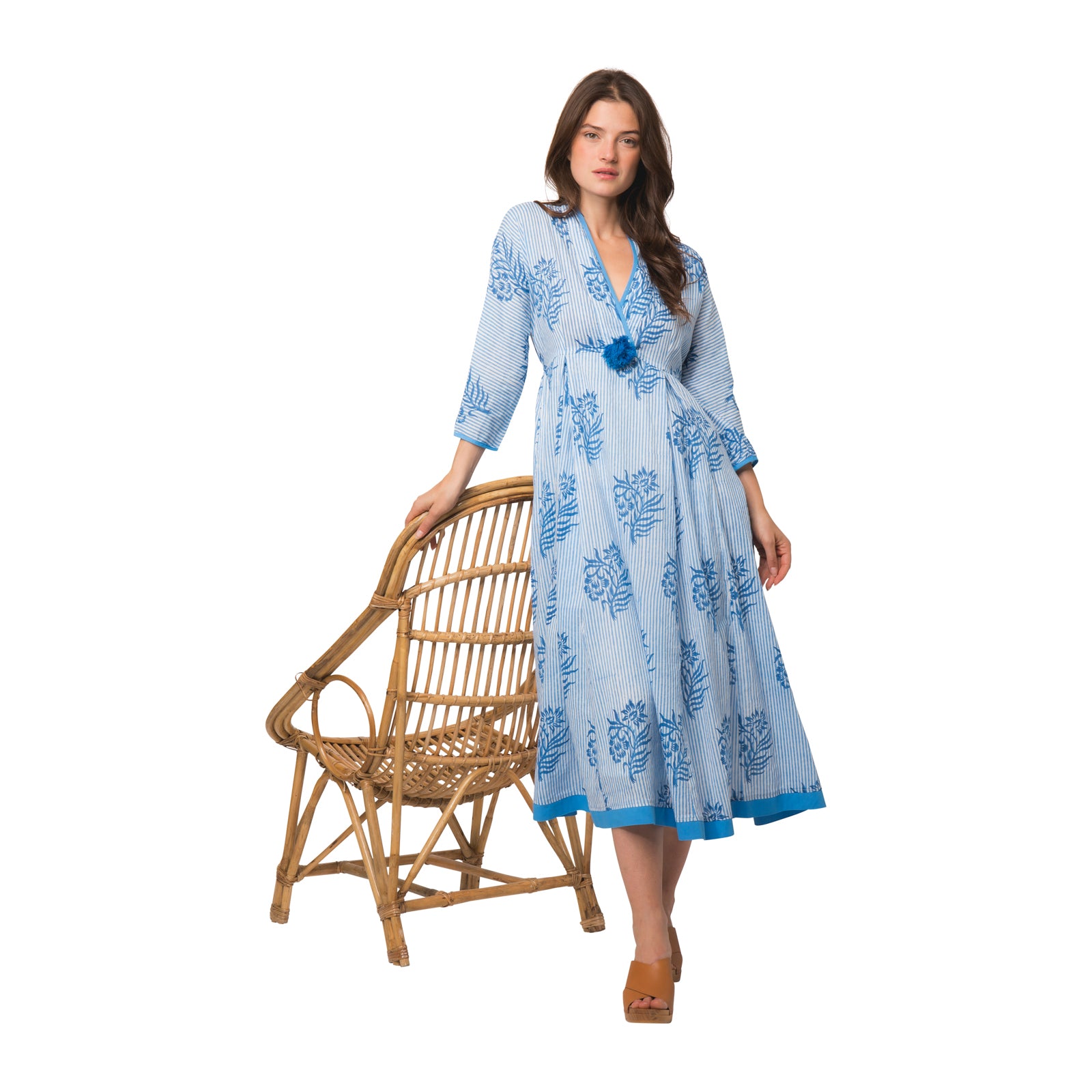 Raj Pompom Dress Cruise L/s 100% Organic Cotton - Blue BLUE