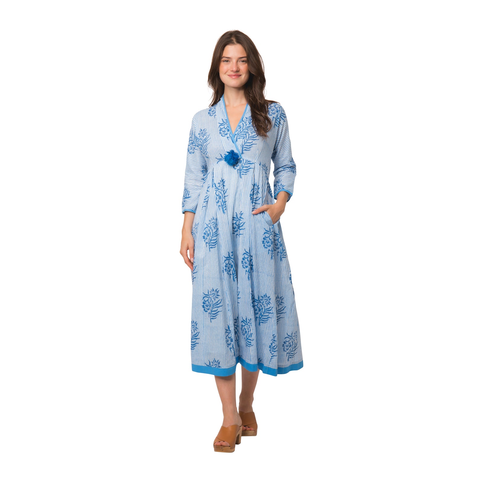 Raj Pompom Dress Cruise L/s 100% Organic Cotton - Blue BLUE