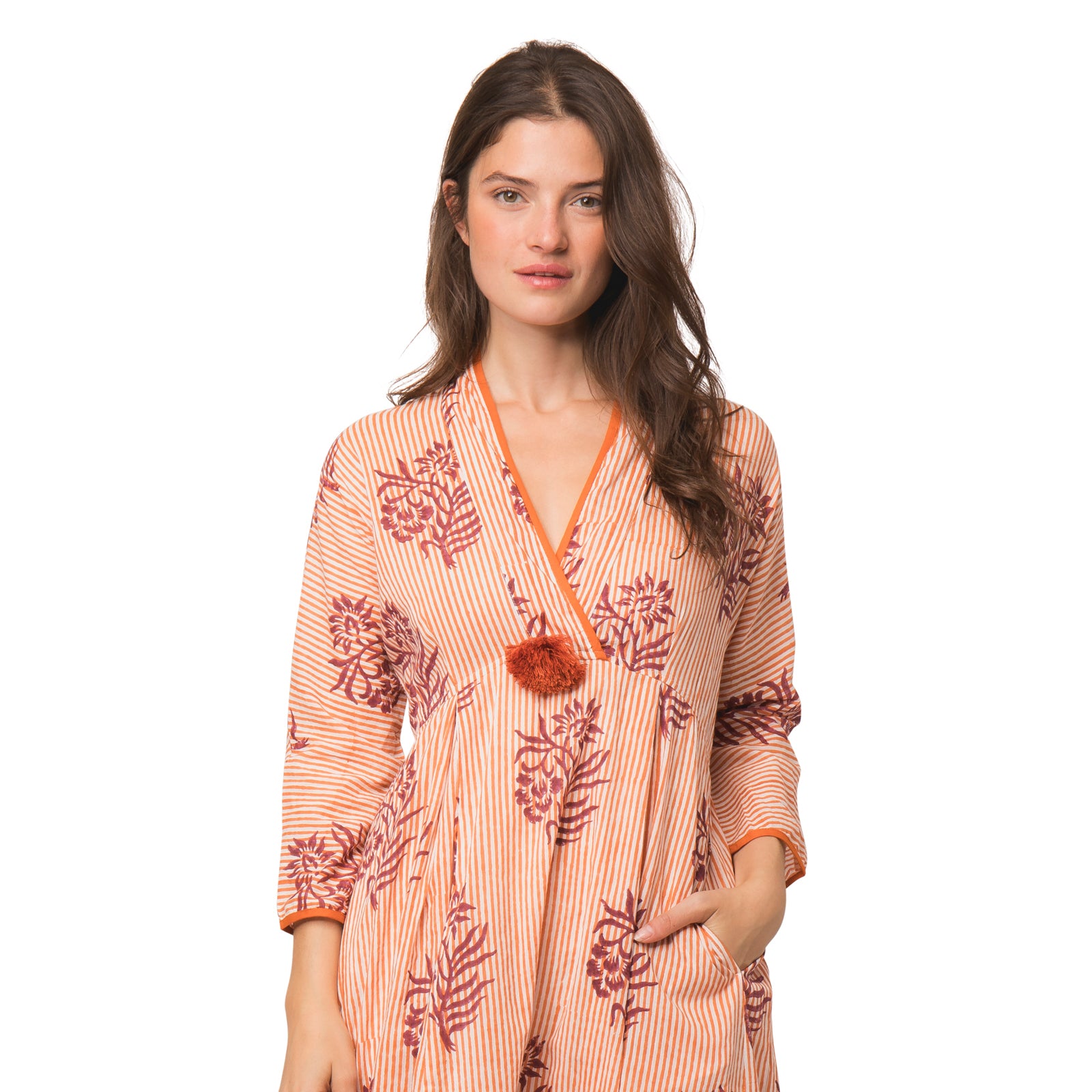 Raj Pompom Dress Cruise L/s 100% Organic Cotton - Orange ORANGE