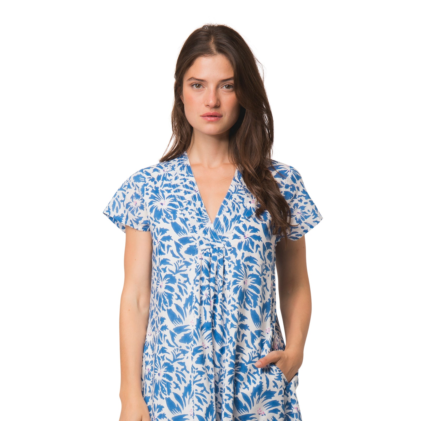 Iris V Neck Dress Lily 100% Organic Cotton - Blue BLUE