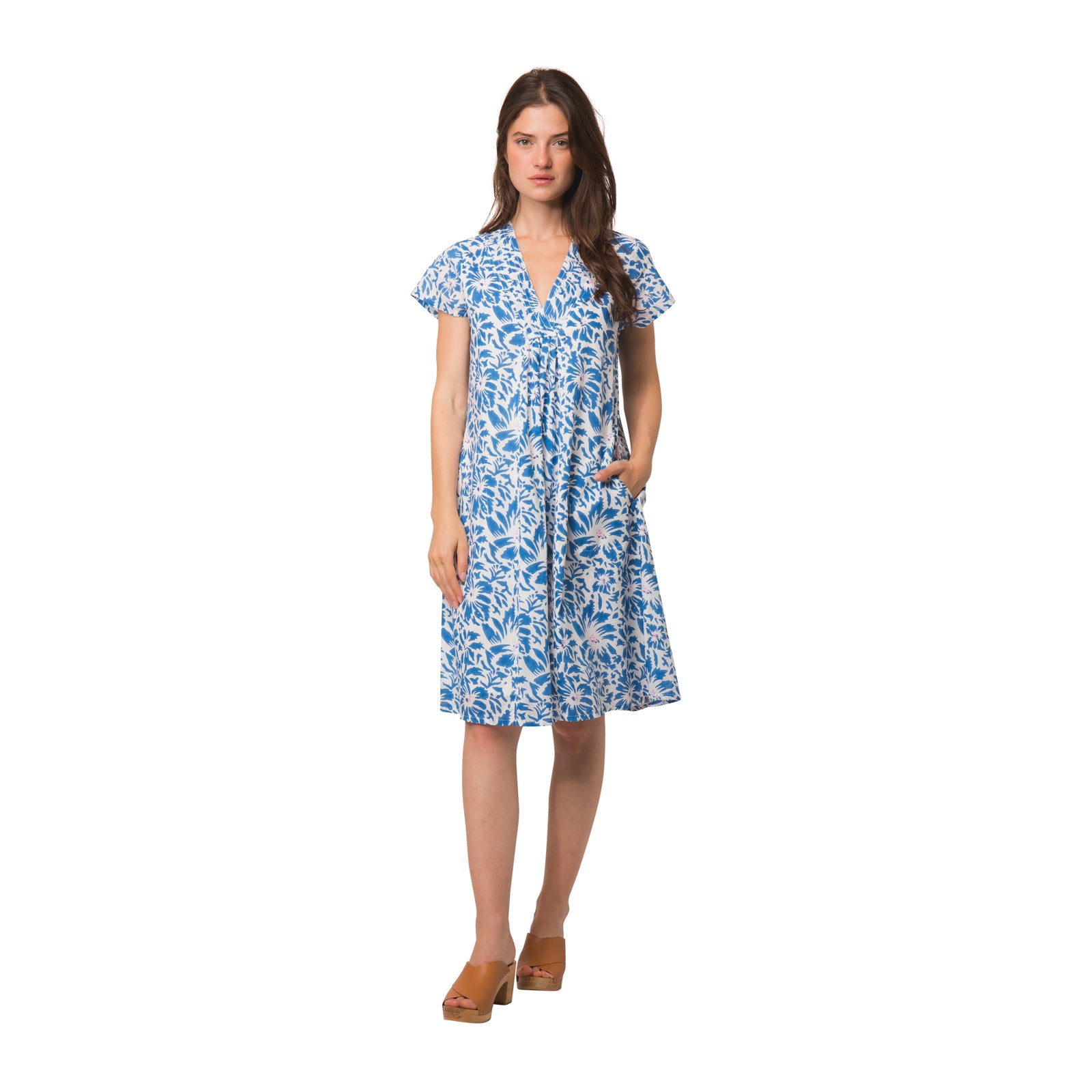 Iris V Neck Dress Lily 100% Organic Cotton - Blue BLUE