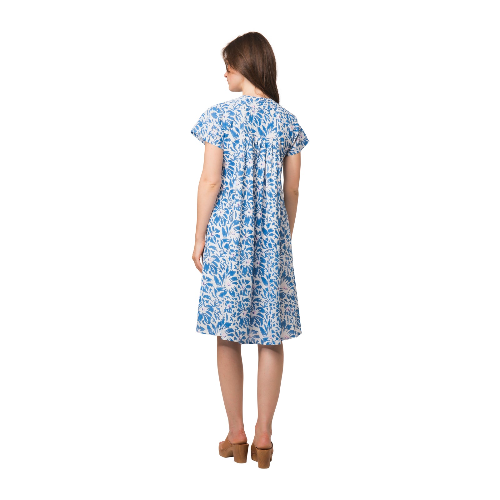 Iris V Neck Dress Lily 100% Organic Cotton - Blue BLUE