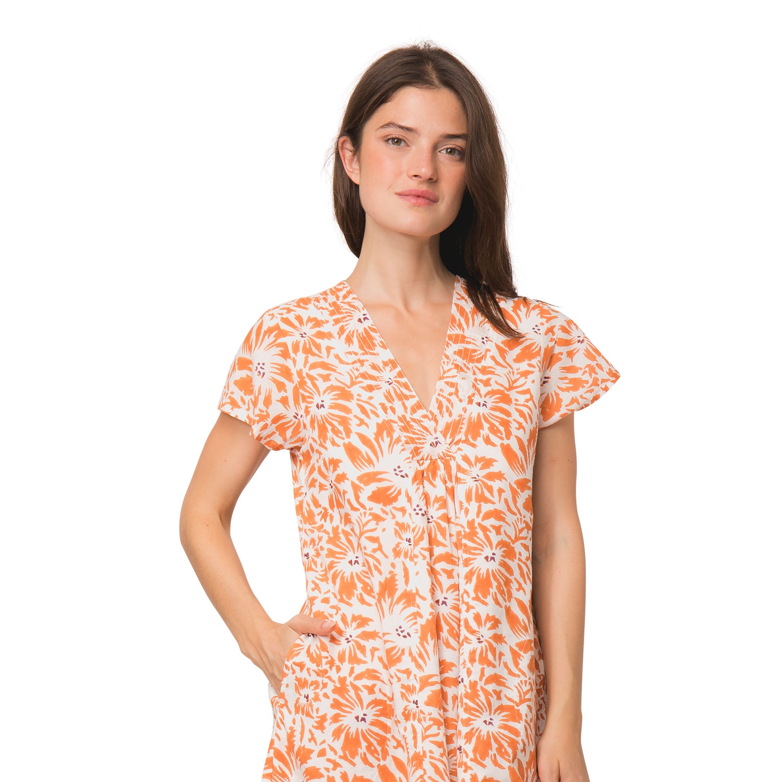 Iris V Neck Dress Lily 100% Organic Cotton - Orange ORANGE