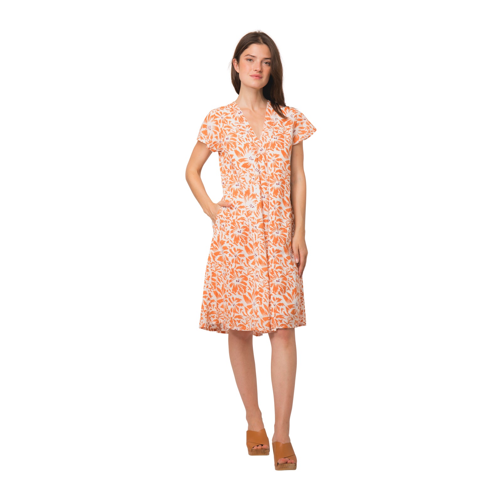 Iris V Neck Dress Lily 100% Organic Cotton - Orange ORANGE