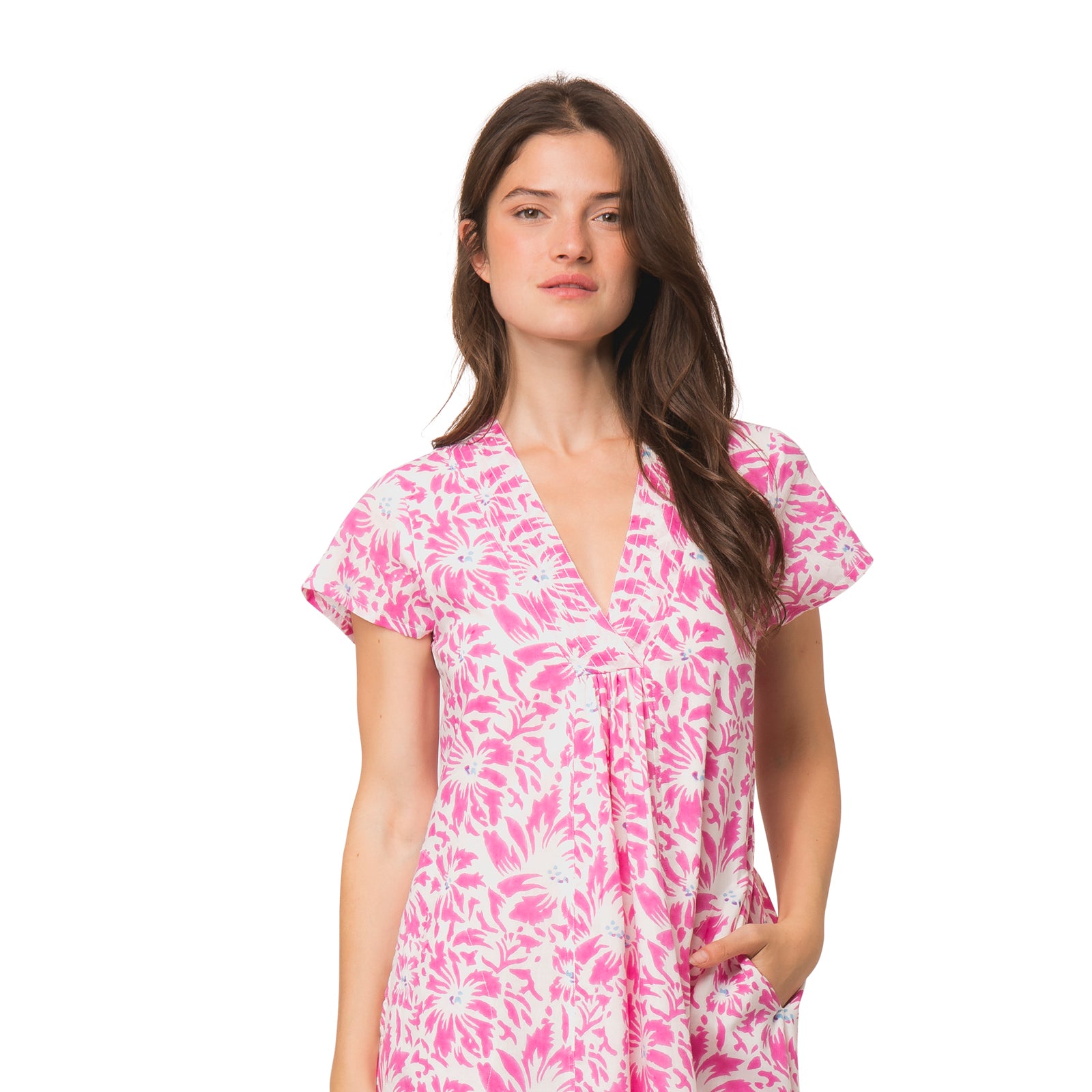 Iris V Neck Dress Lily 100% Organic Cotton - Pink PINK