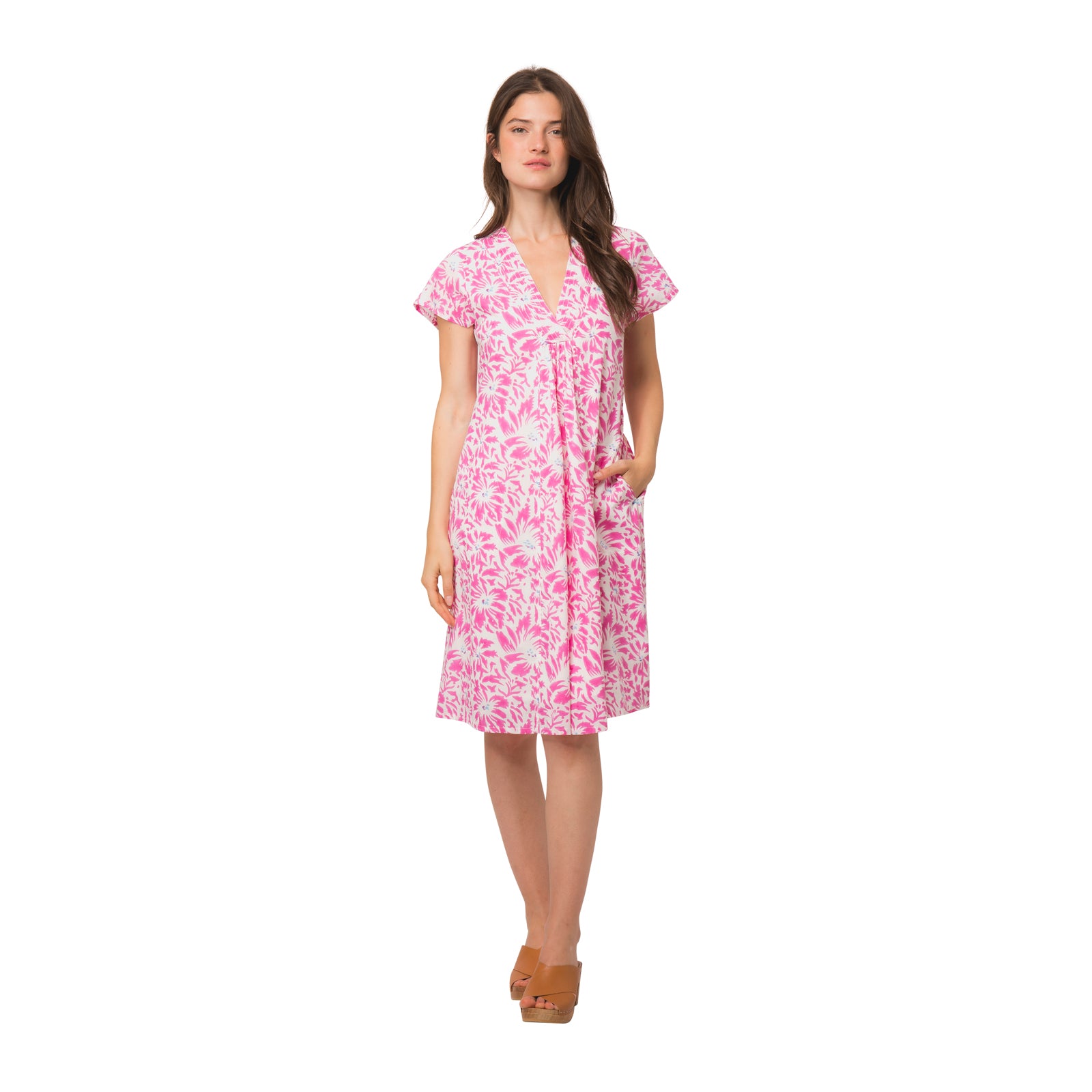 Iris V Neck Dress Lily 100% Organic Cotton - Pink PINK