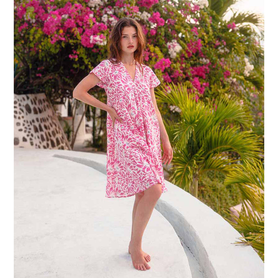 Iris V Neck Dress Lily 100% Organic Cotton - Pink PINK