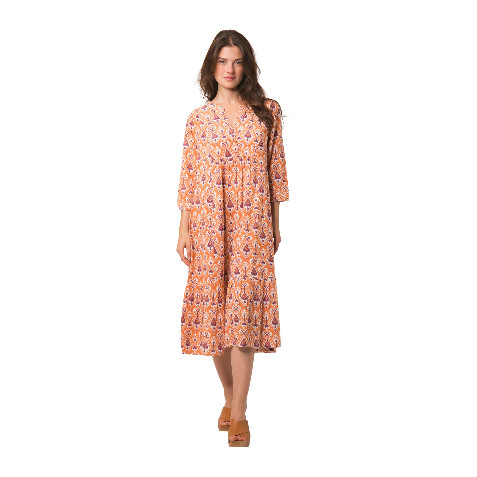 Elena Dress Ikat 100% Coton Slub - Orange ORANGE